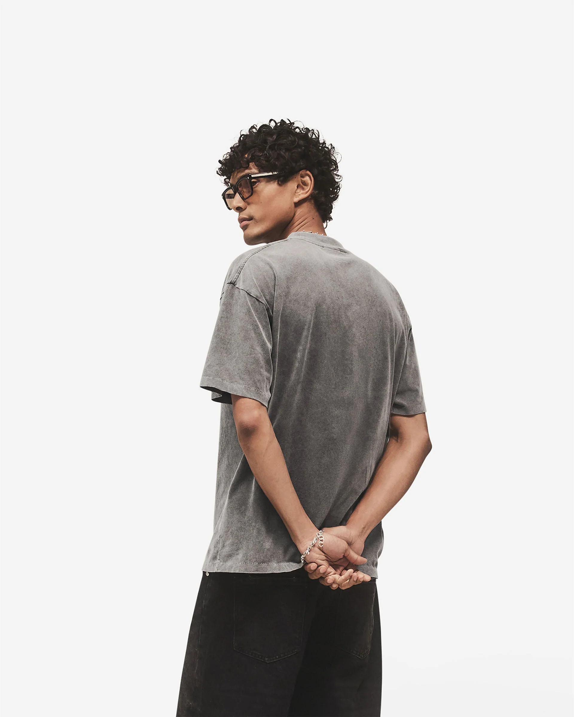 Embroidered Serif Logo T-Shirt - Vintage Grey - Image 5