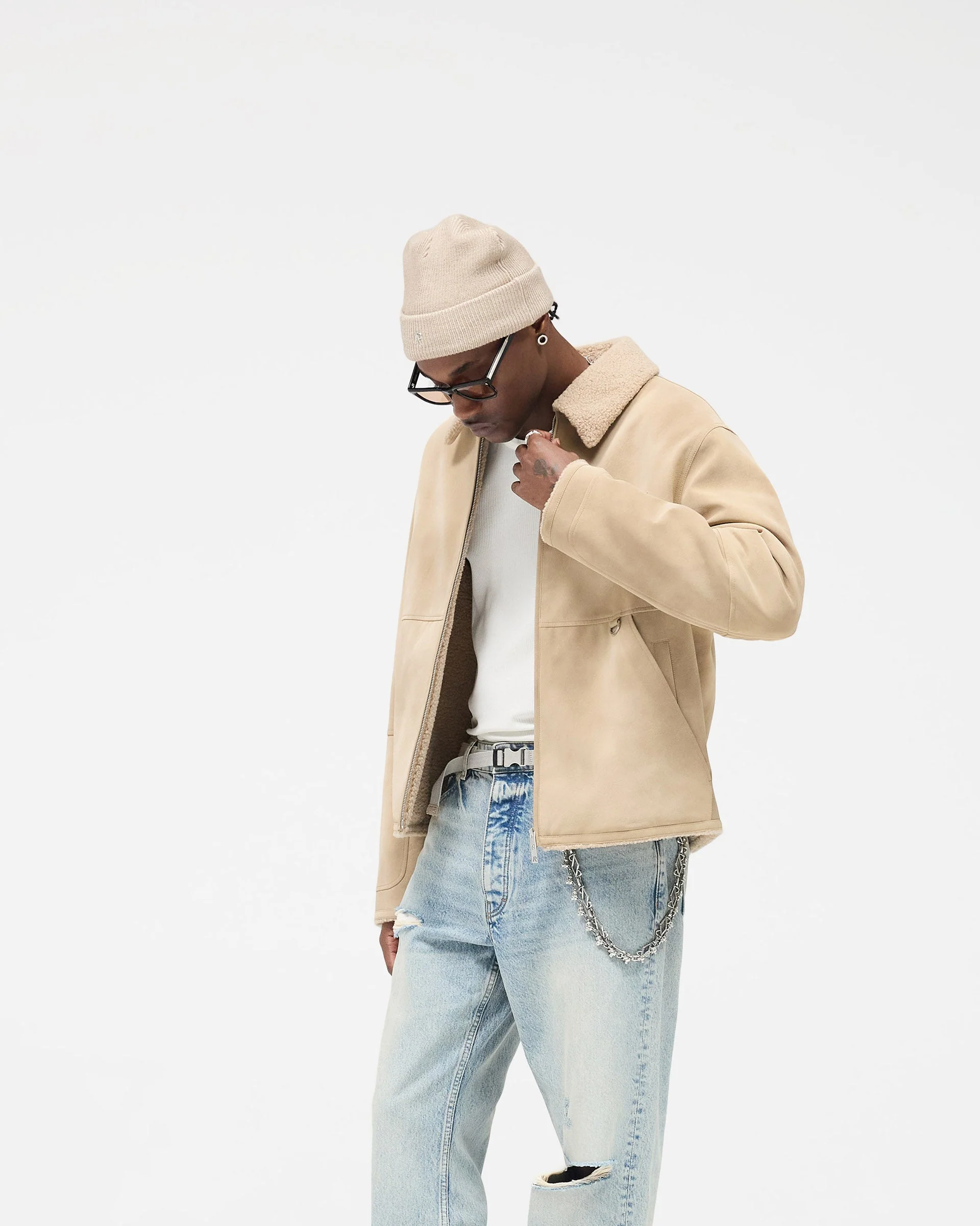 Faux Shearling Jacket - Cafe - Image 4