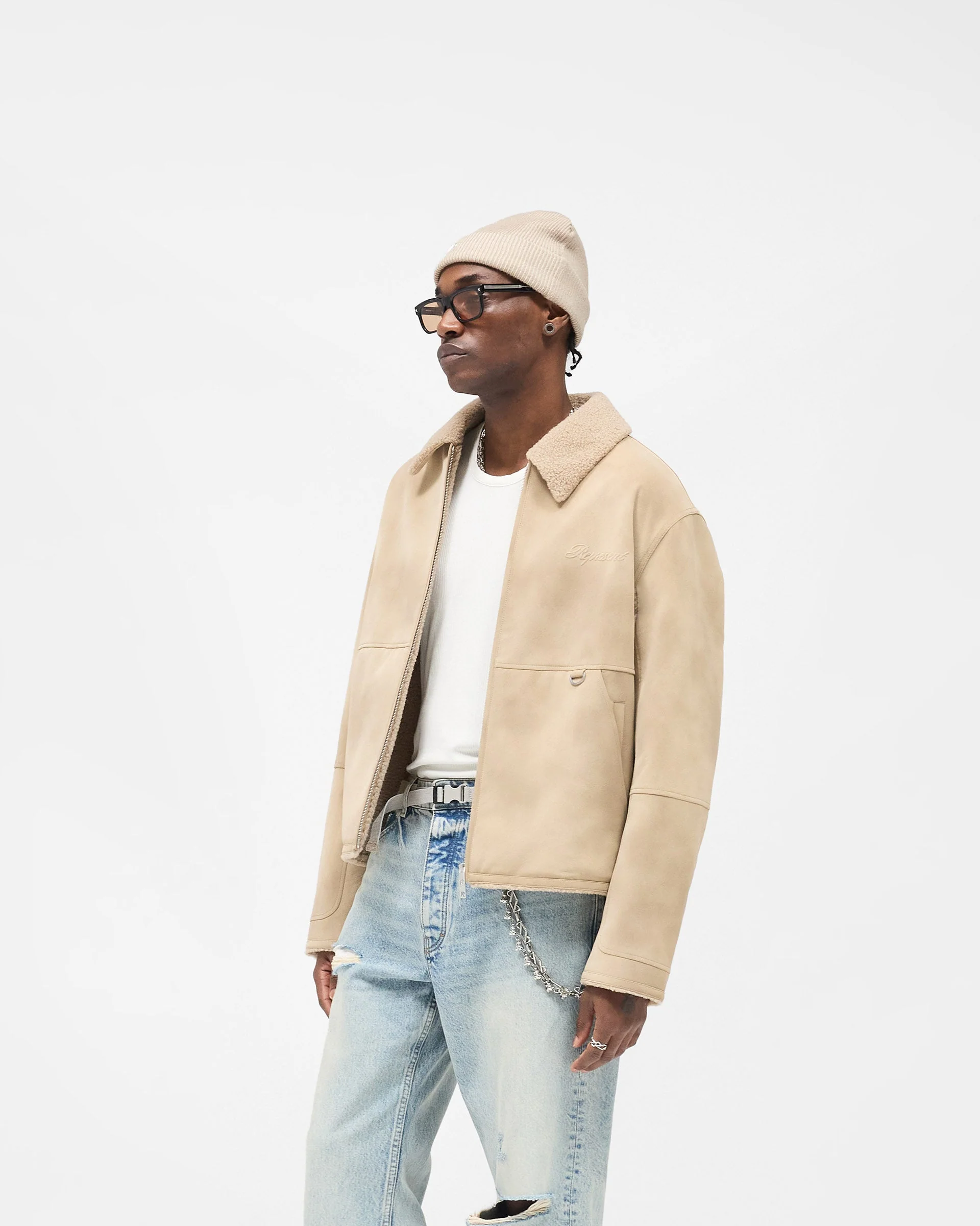 Faux Shearling Jacket - Cafe - Image 5