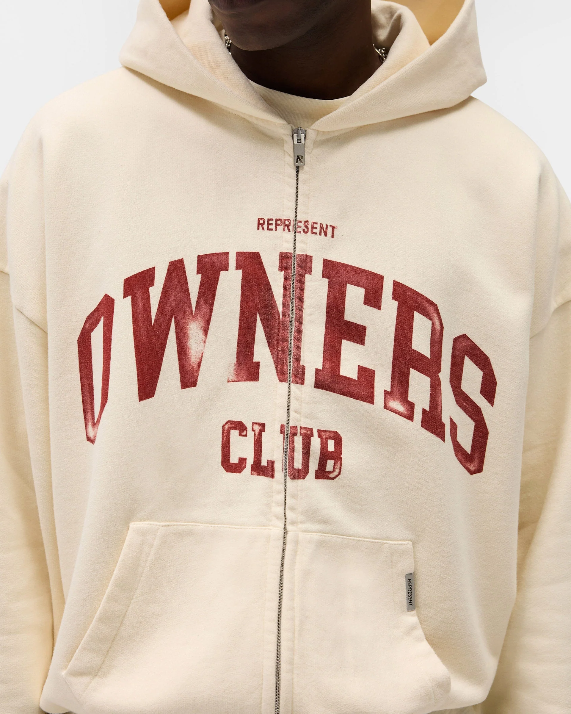 Represent Owners Club Zip Through Hoodie - Buttercream - Image 5