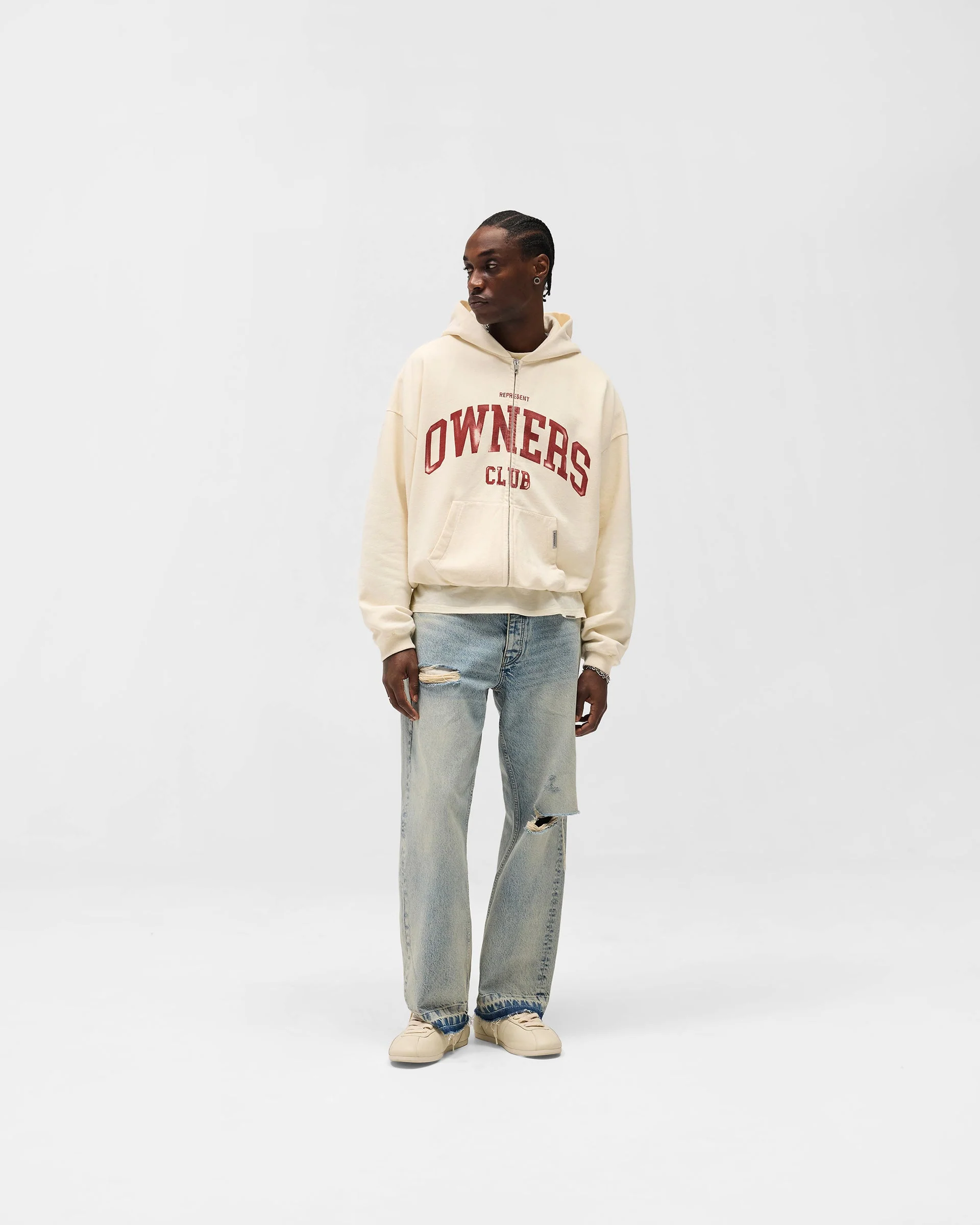Represent Owners Club Zip Through Hoodie - Buttercream - Image 6