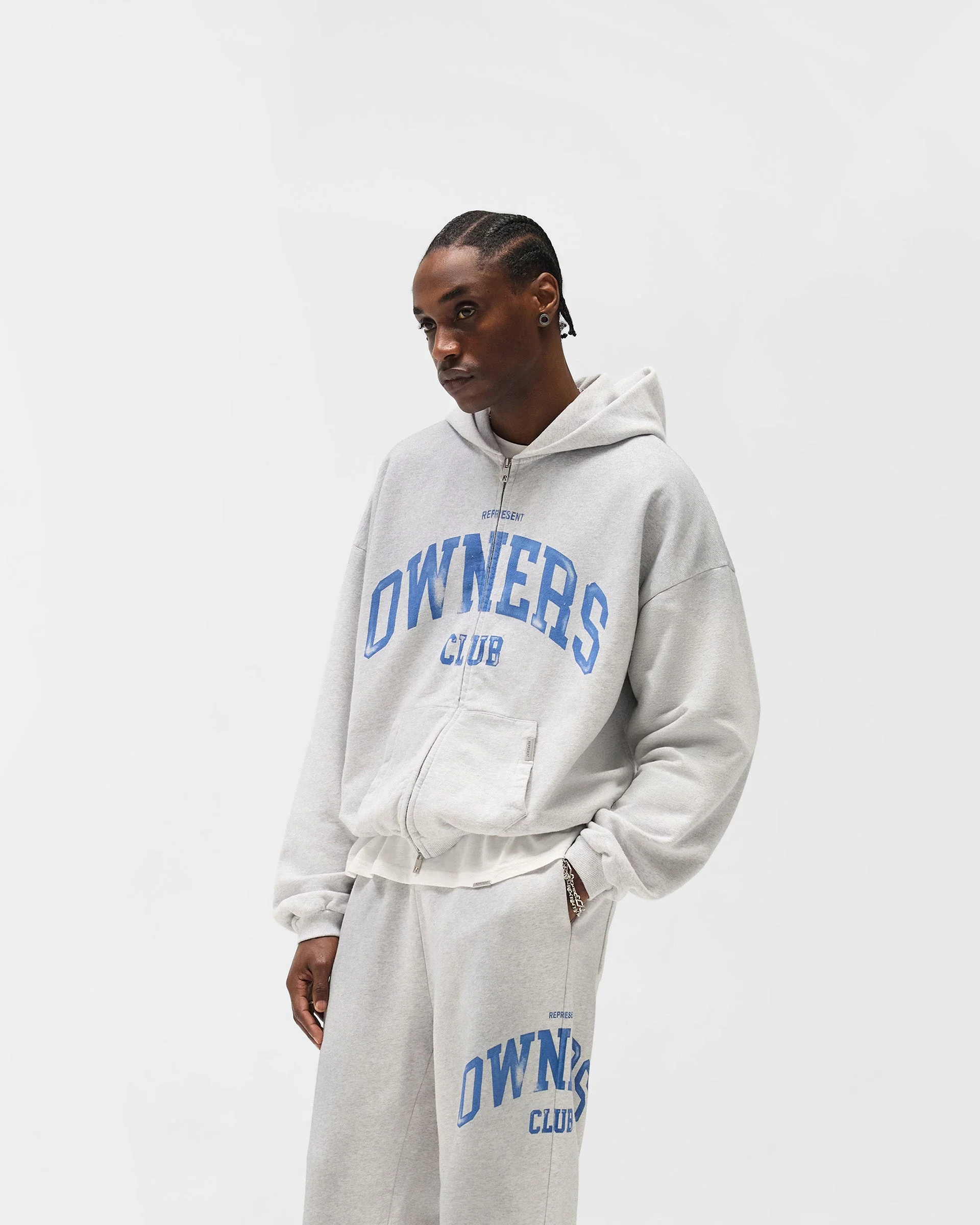 Represent Owners Club Zip Through Hoodie - Sprayed Ice Grey Marl - Image 2