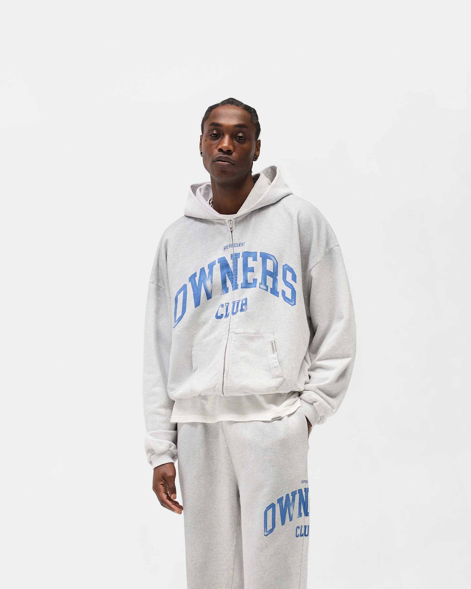 Represent Owners Club Zip Through Hoodie - Sprayed Ice Grey Marl - Image 3