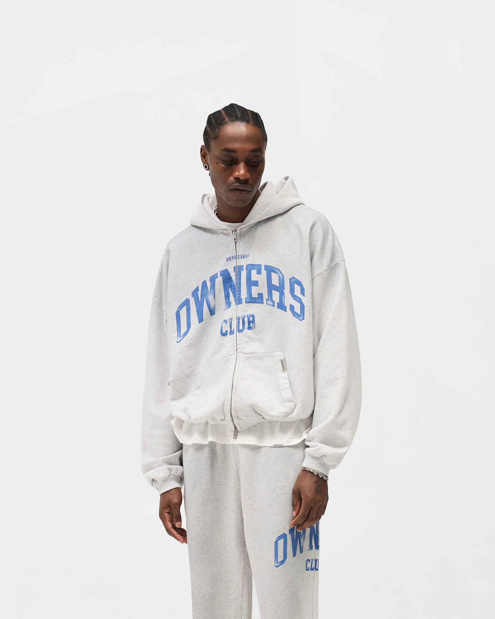 Represent Owners Club Zip Through Hoodie - Sprayed Ice Grey Marl - Image 4
