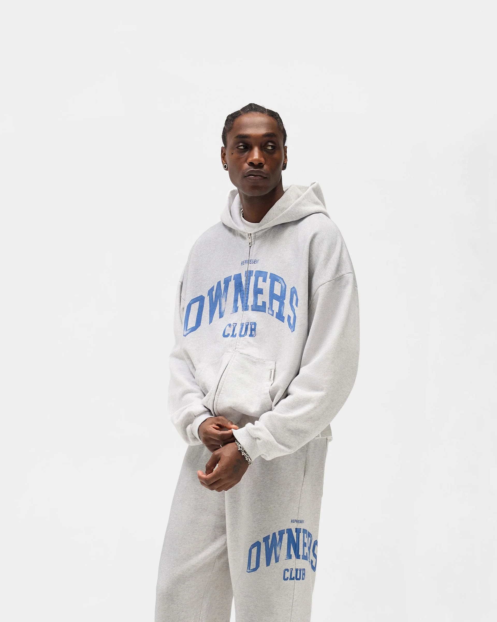 Represent Owners Club Zip Through Hoodie - Sprayed Ice Grey Marl - Image 5