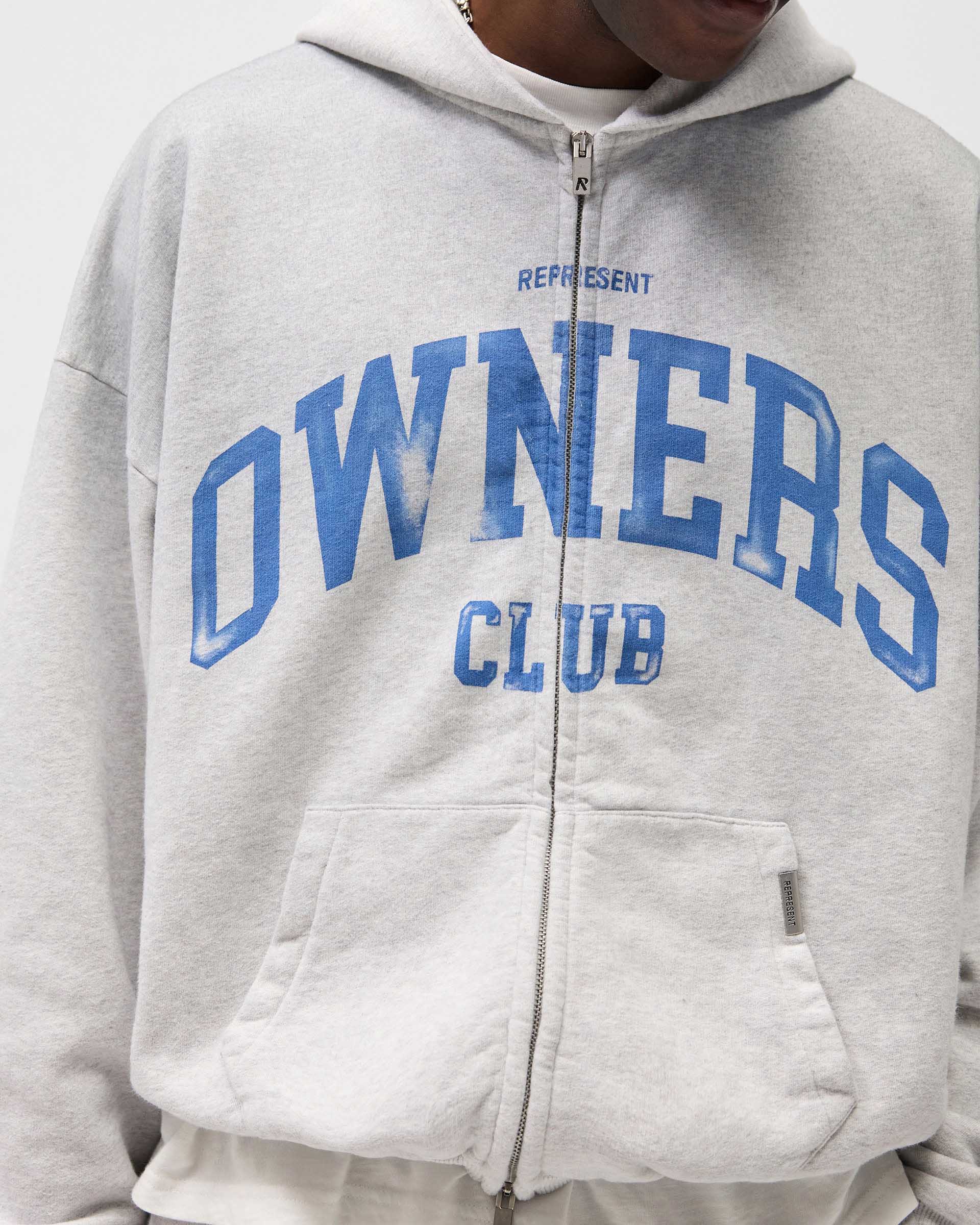 Represent Owners Club Zip Through Hoodie - Sprayed Ice Grey Marl - Image 7