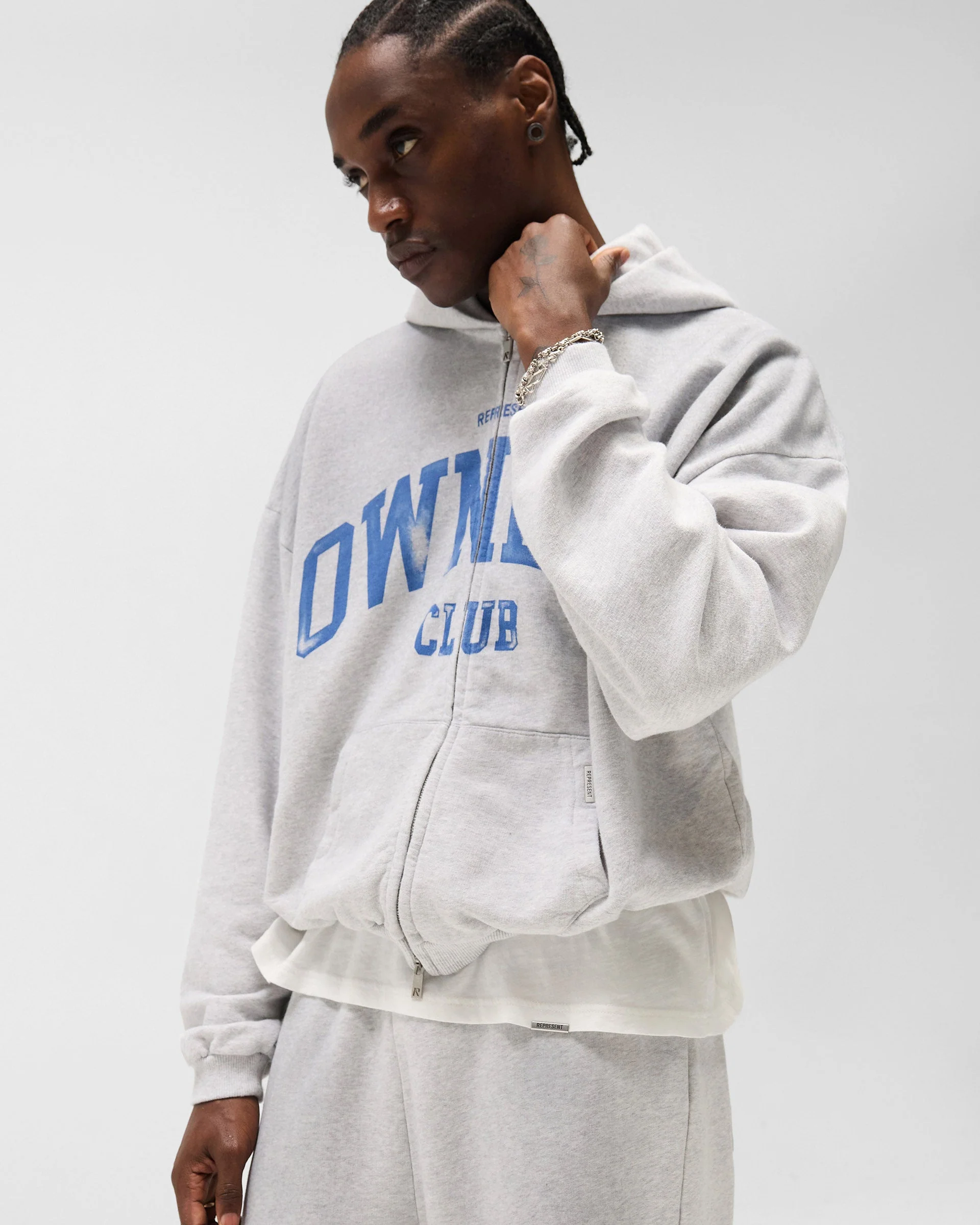 Represent Owners Club Zip Through Hoodie - Sprayed Ice Grey Marl - Image 8