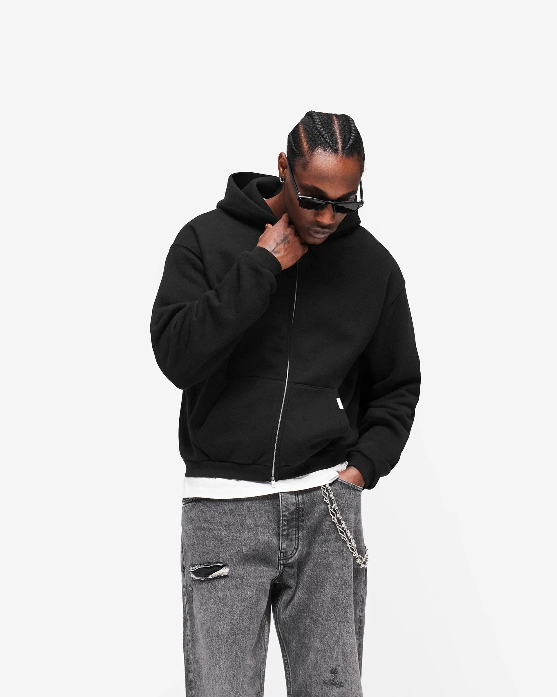 GH Shrunken Zip Hoodie - Jet Black - Image 2