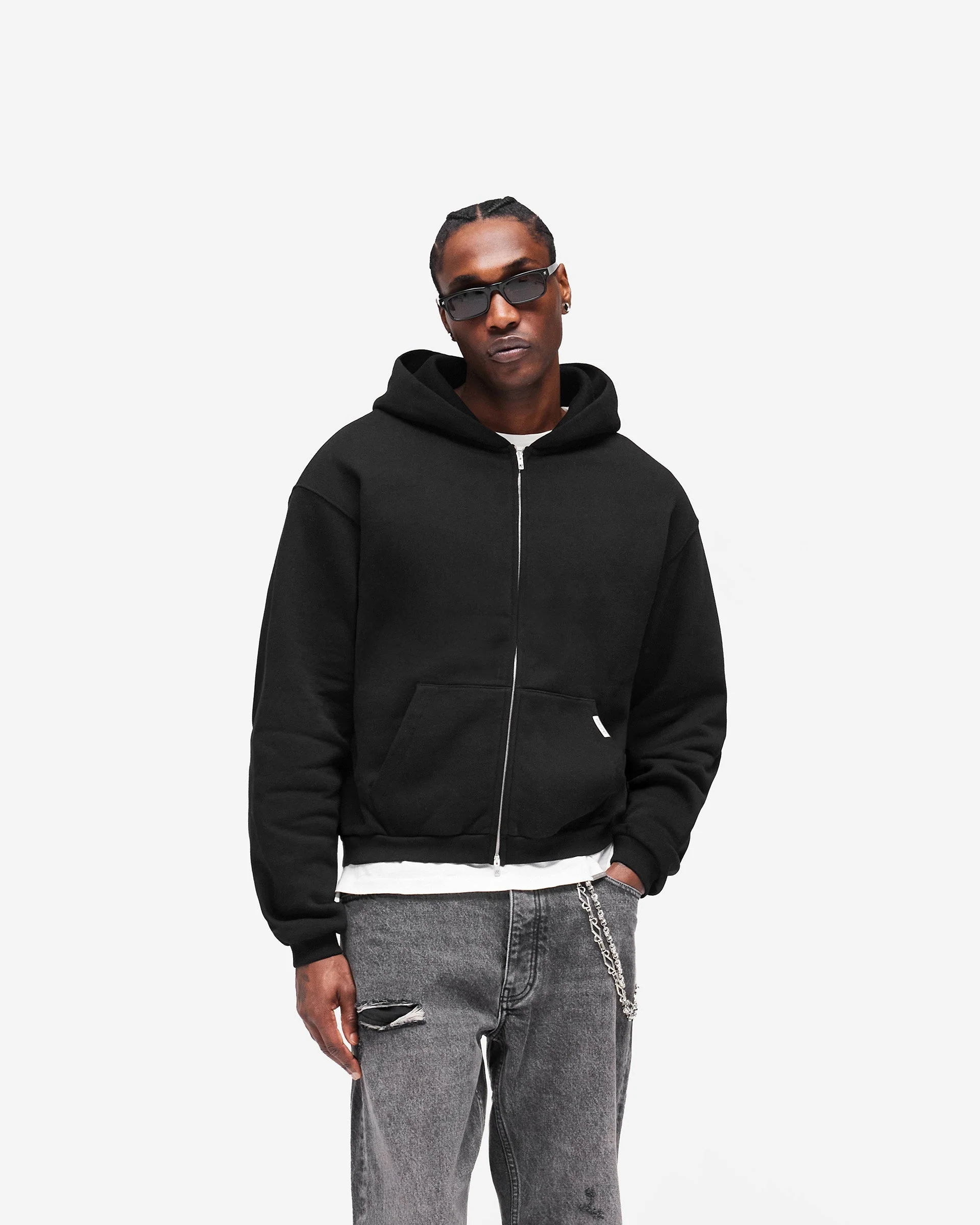 GH Shrunken Zip Hoodie - Jet Black - Image 3