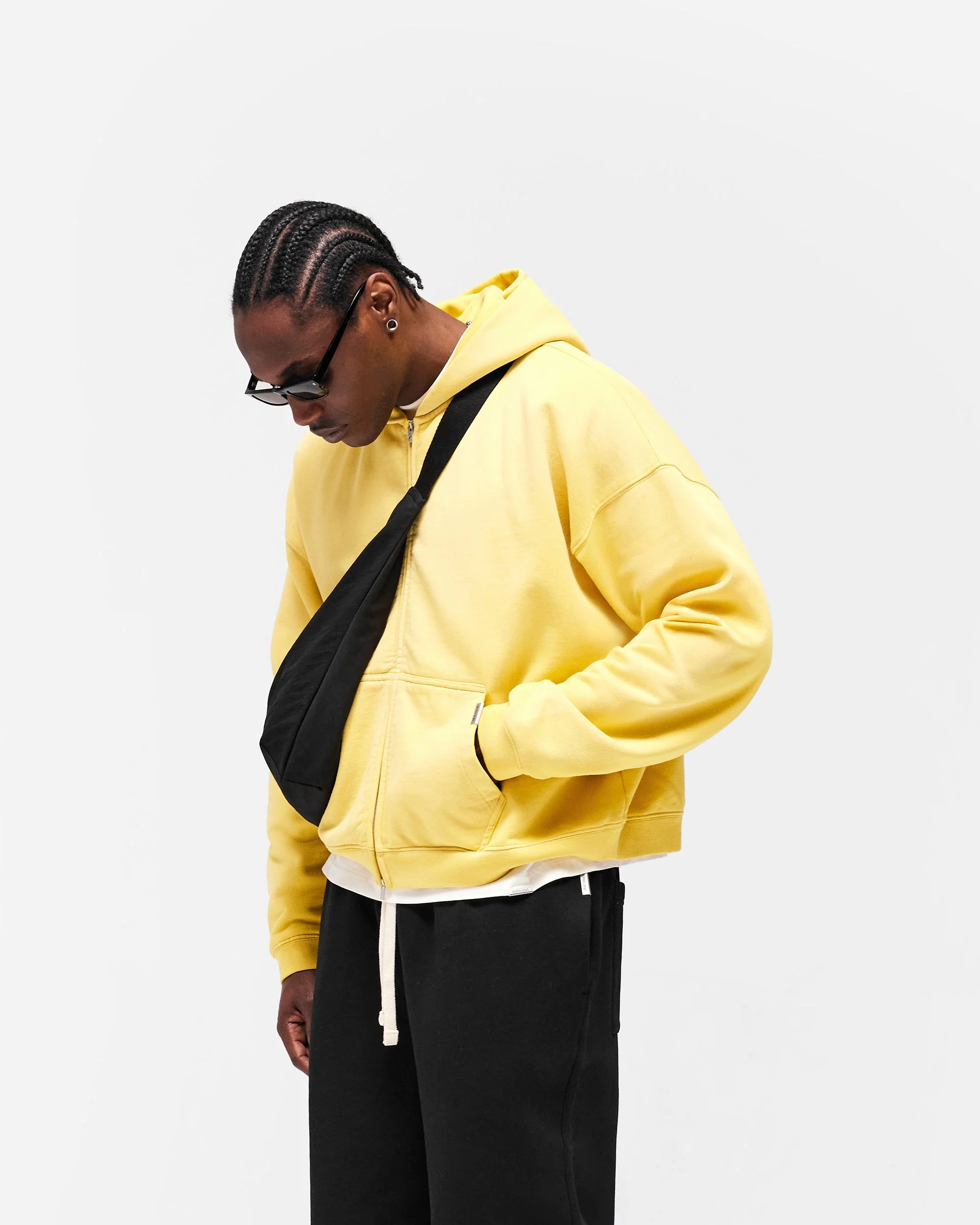 Initial Boxy Zip Through Hoodie - Canary Yellow - Image 2