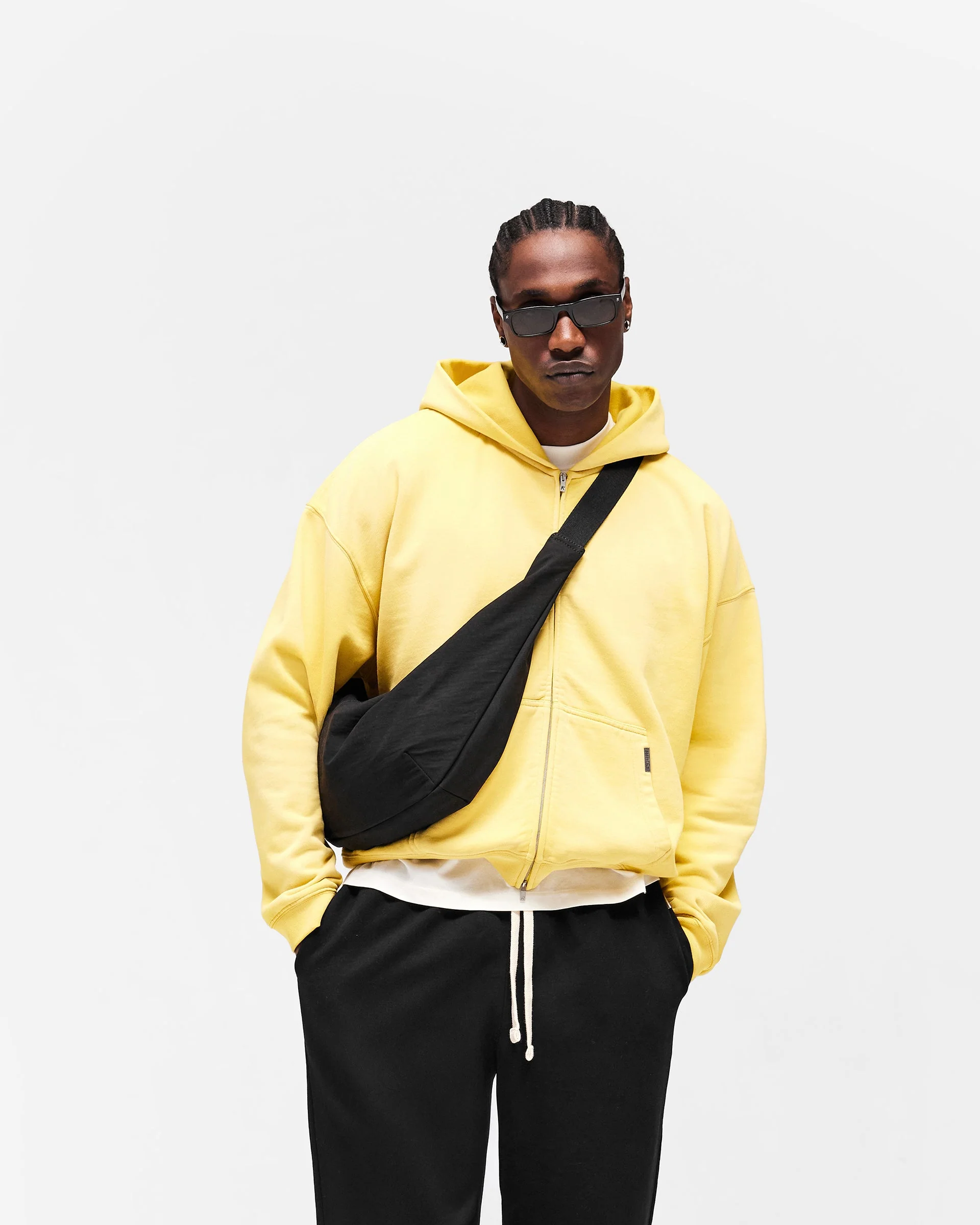 Initial Boxy Zip Through Hoodie - Canary Yellow - Image 3
