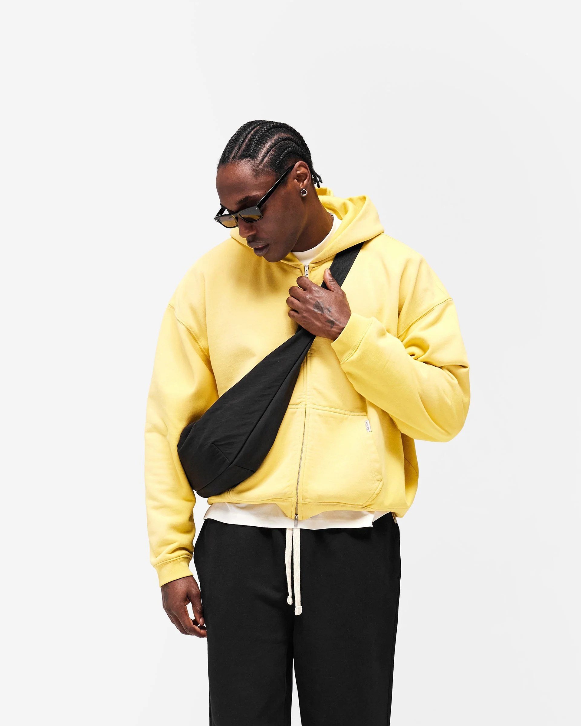 Initial Boxy Zip Through Hoodie - Canary Yellow - Image 4