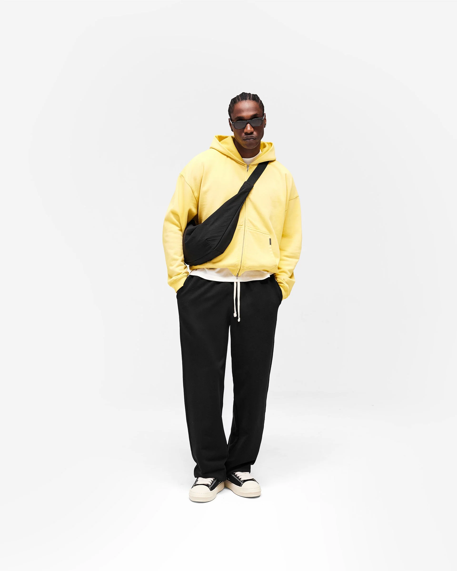 Initial Boxy Zip Through Hoodie - Canary Yellow - Image 6