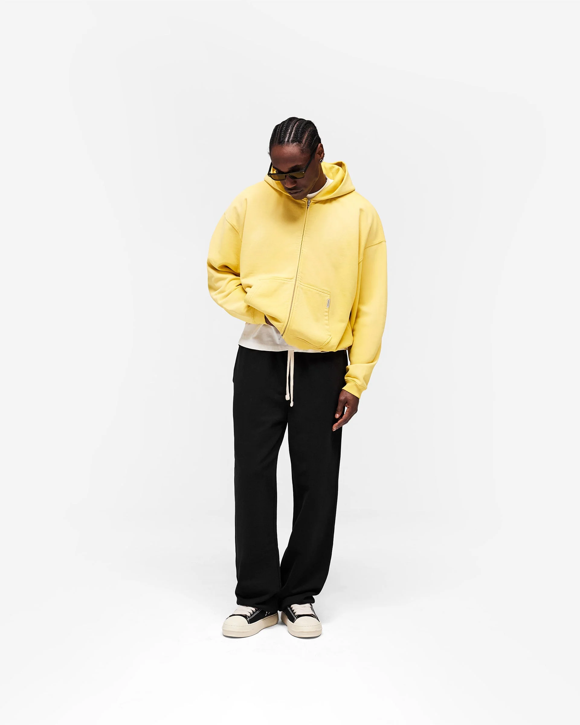 Initial Boxy Zip Through Hoodie - Canary Yellow - Image 7