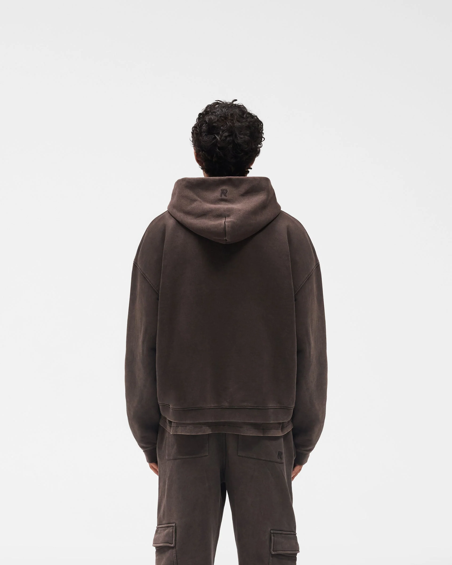 Initial Boxy Zip Through Hoodie - Coffee - Image 5