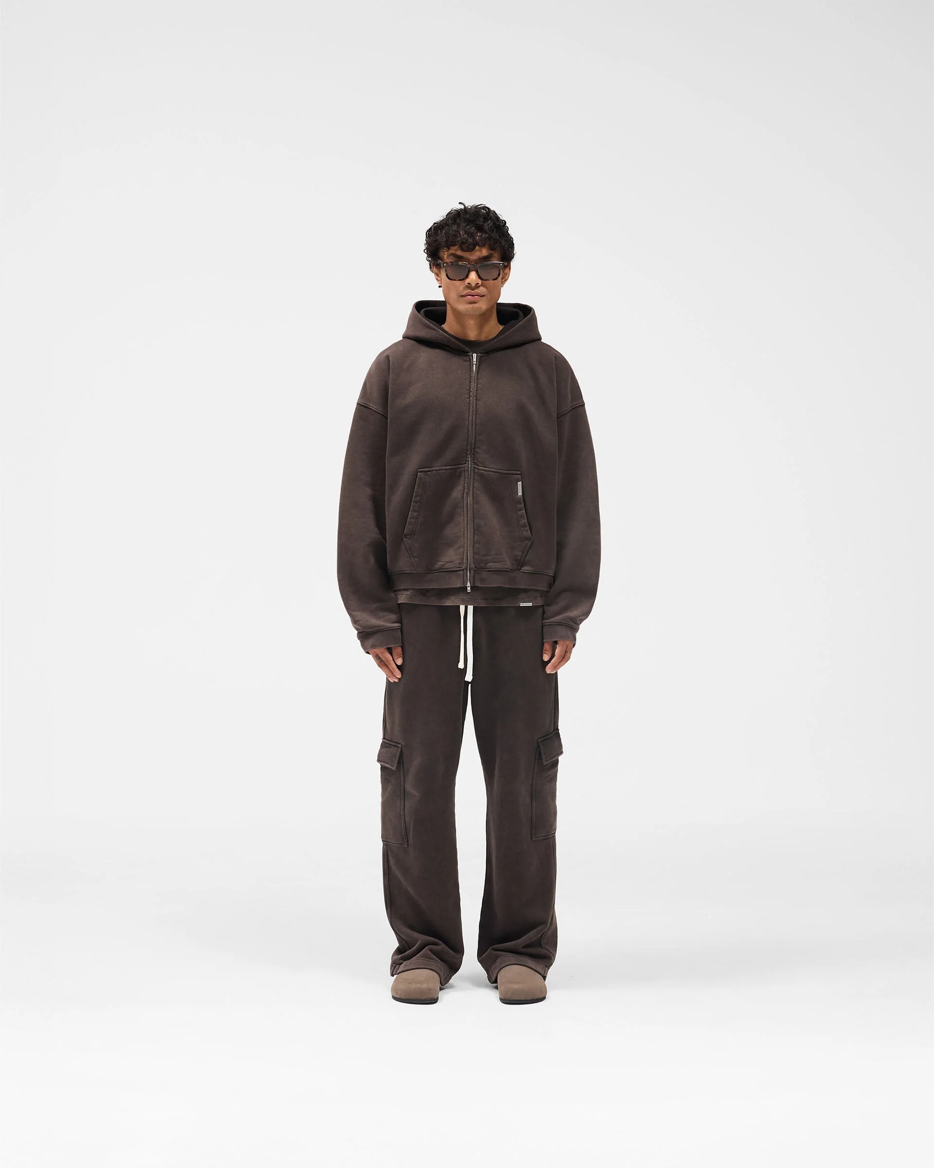 Initial Boxy Zip Through Hoodie - Coffee - Image 6