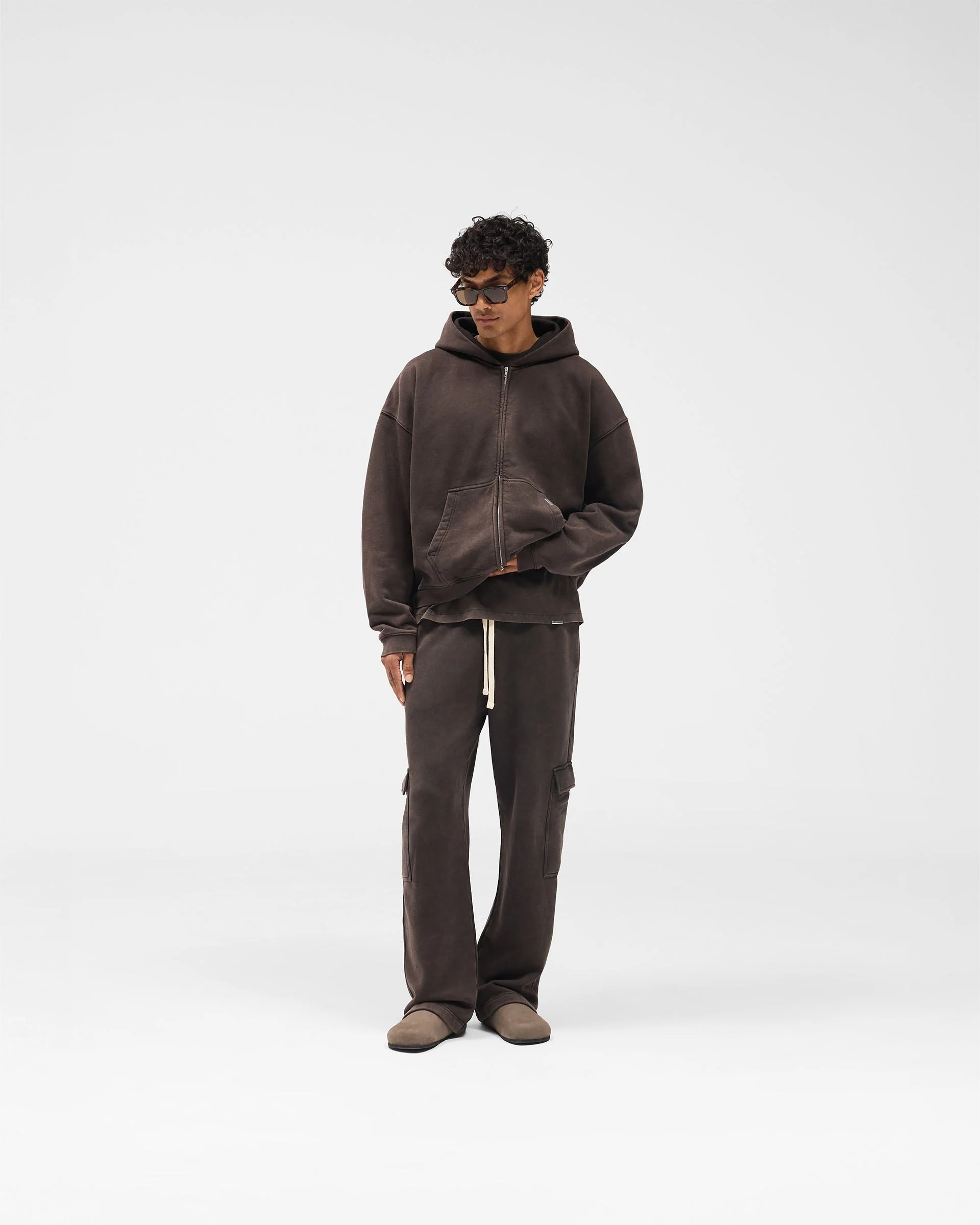 Initial Boxy Zip Through Hoodie - Coffee - Image 7