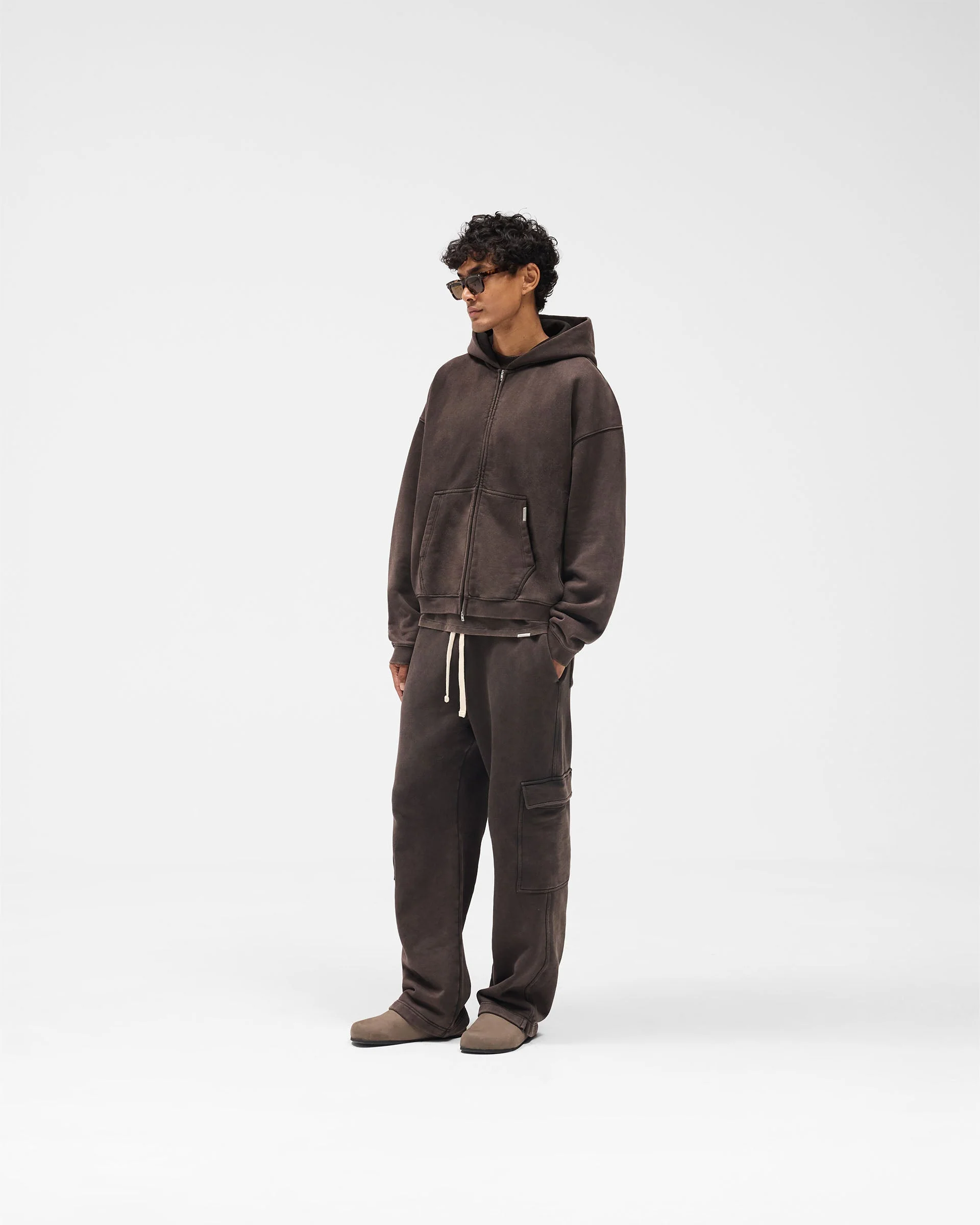 Initial Boxy Zip Through Hoodie - Coffee - Image 8
