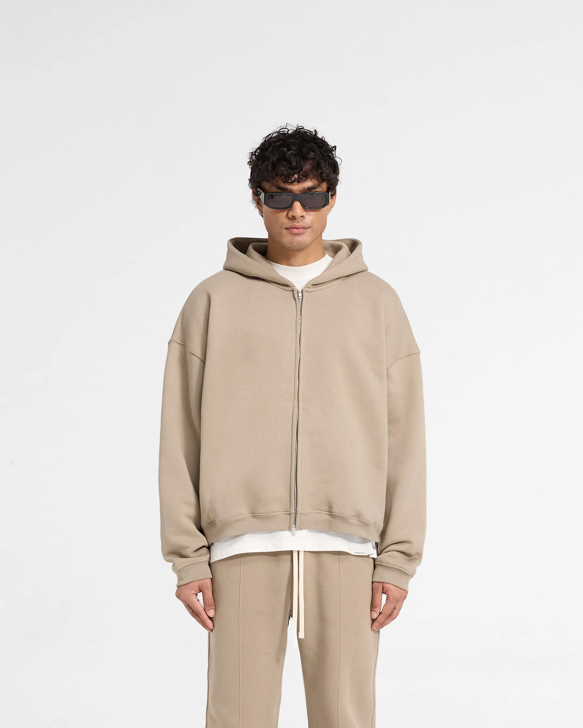 Initial Boxy Zip Through Hoodie - Dune - Image 3