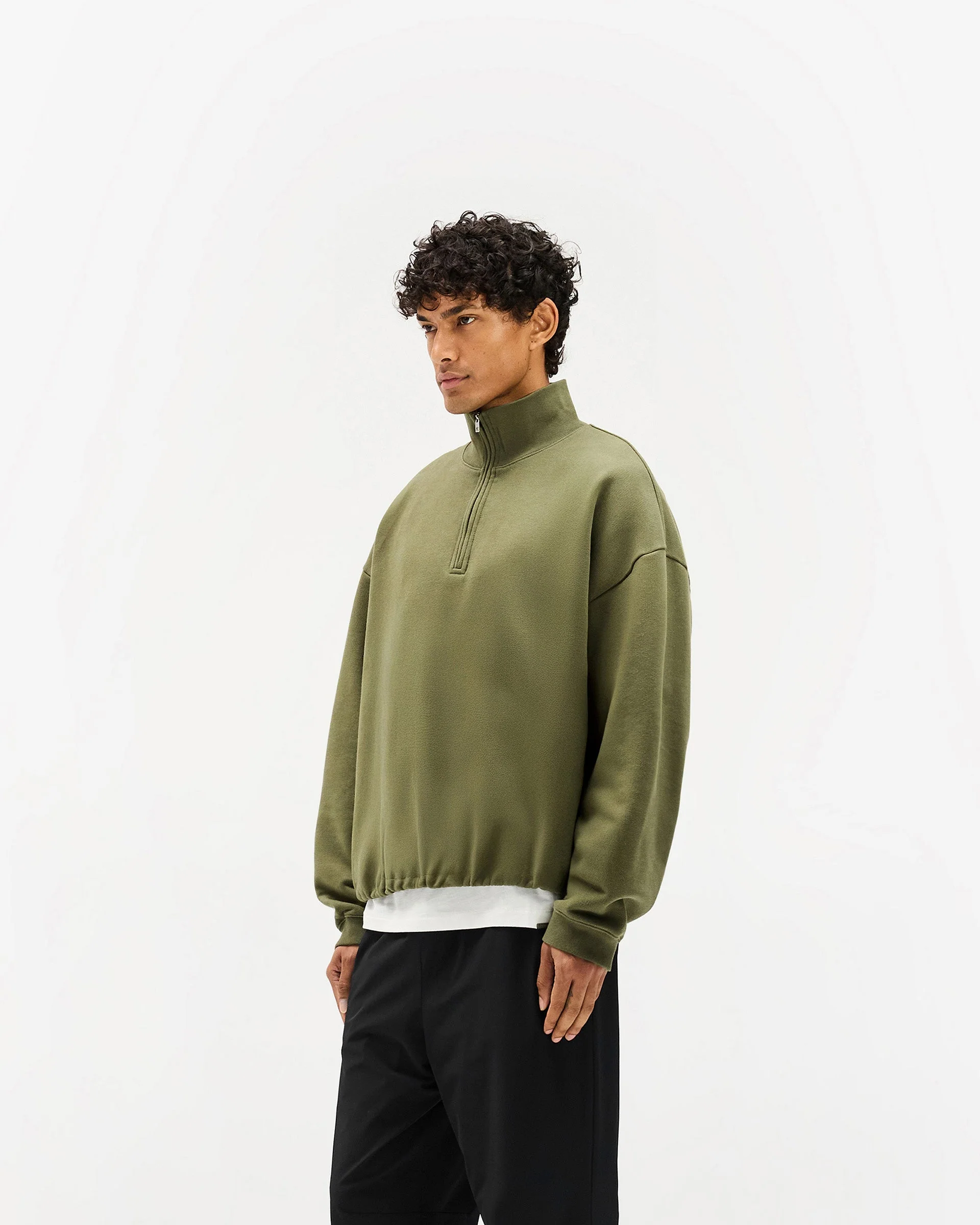 Initial Funnel Neck Quarter Zip Sweatshirt - Army Green - Image 2