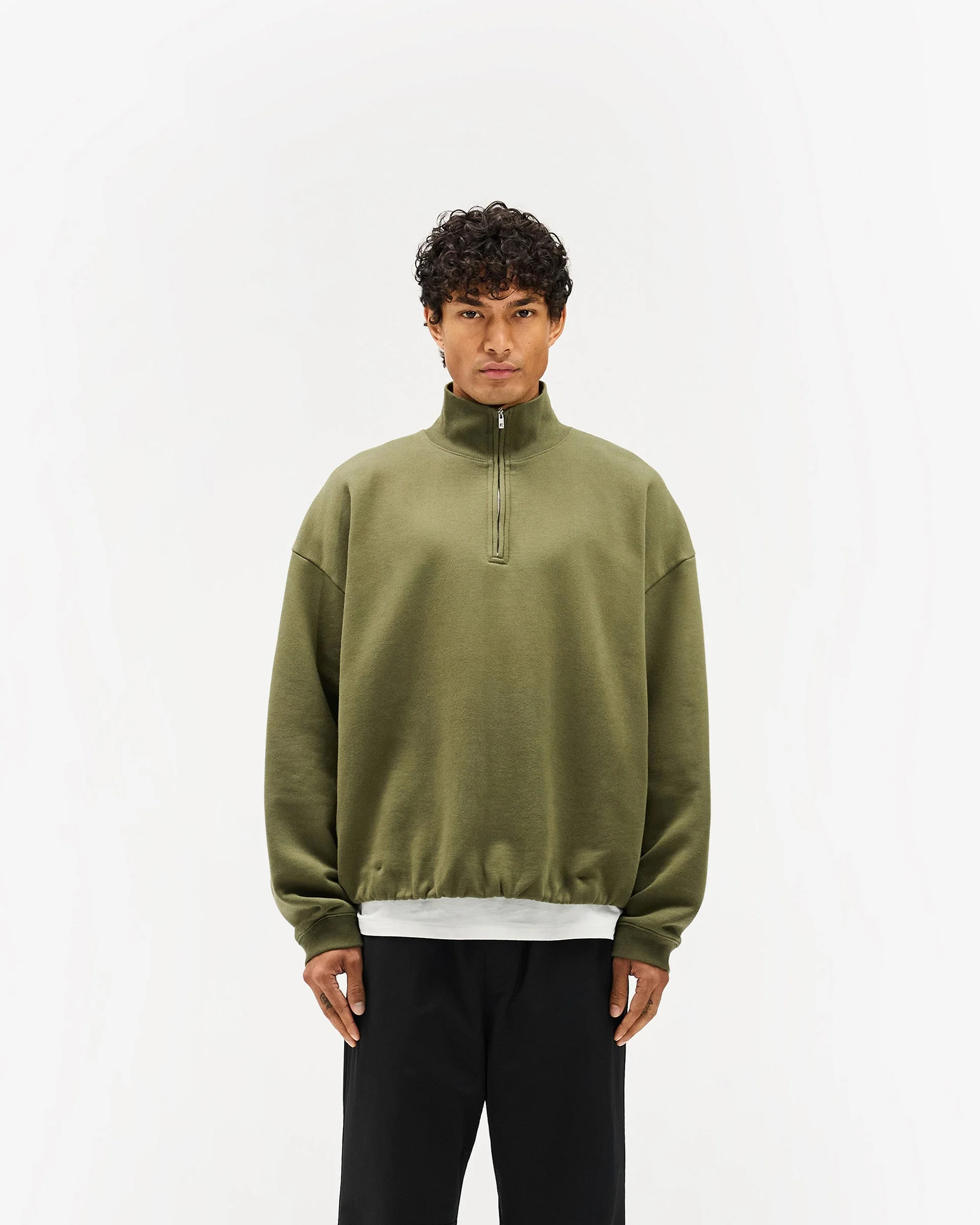Initial Funnel Neck Quarter Zip Sweatshirt - Army Green - Image 3