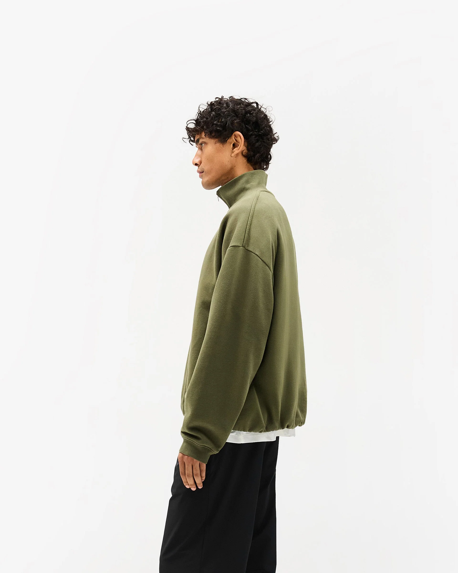 Initial Funnel Neck Quarter Zip Sweatshirt - Army Green - Image 4