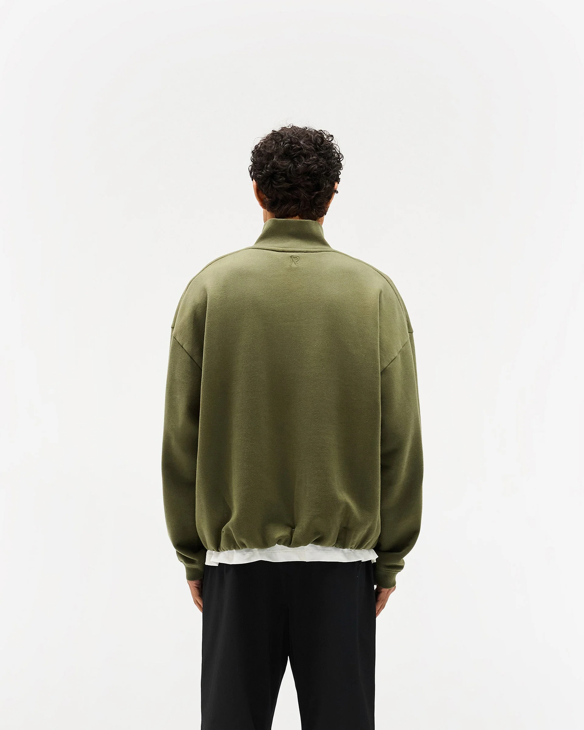 Initial Funnel Neck Quarter Zip Sweatshirt - Army Green - Image 5