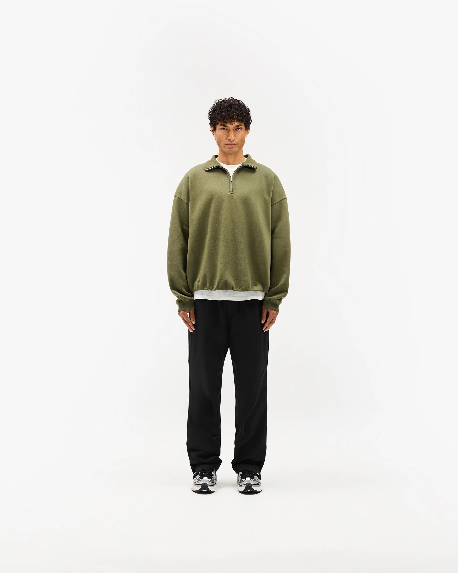 Initial Funnel Neck Quarter Zip Sweatshirt - Army Green - Image 6