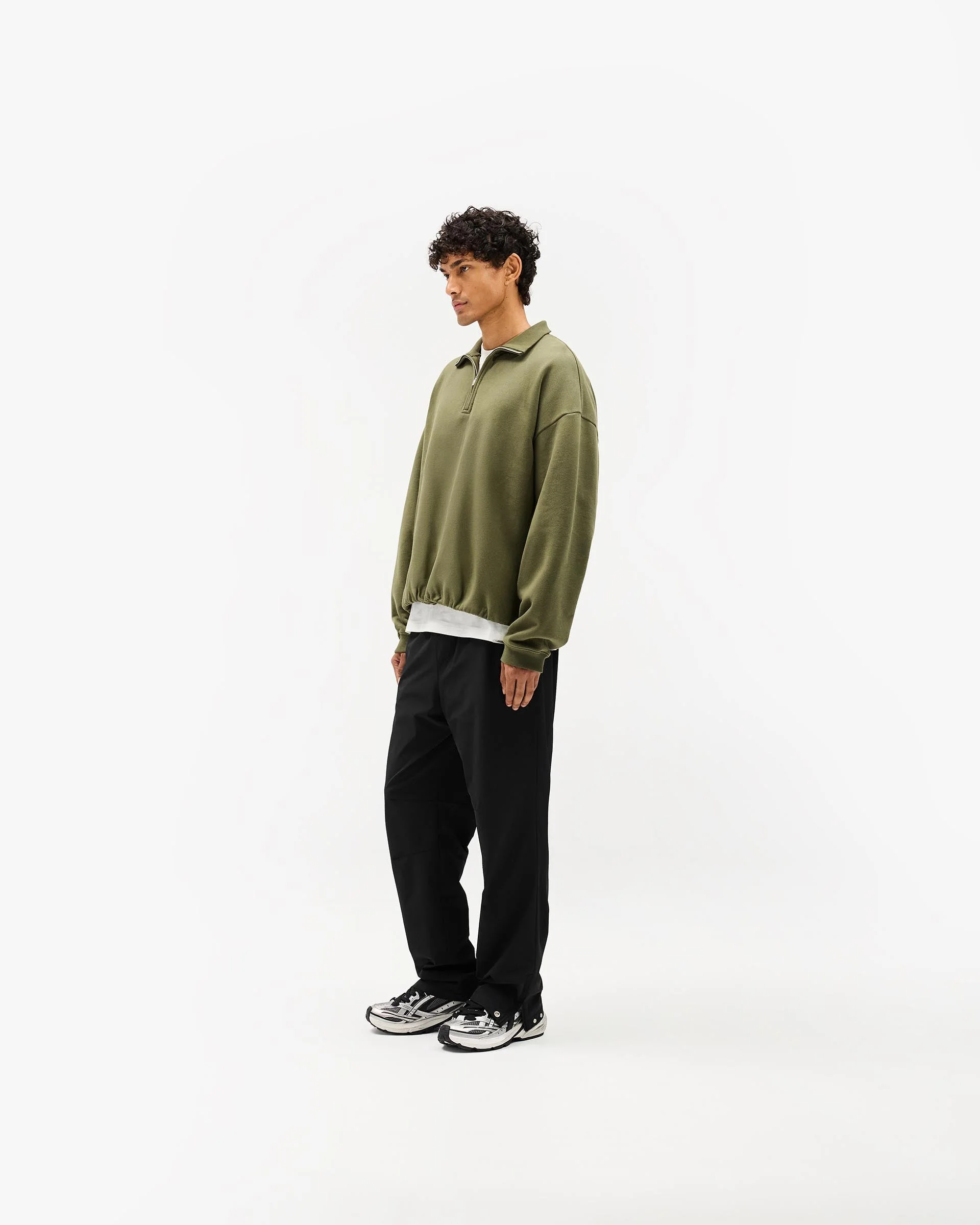 Initial Funnel Neck Quarter Zip Sweatshirt - Army Green - Image 7