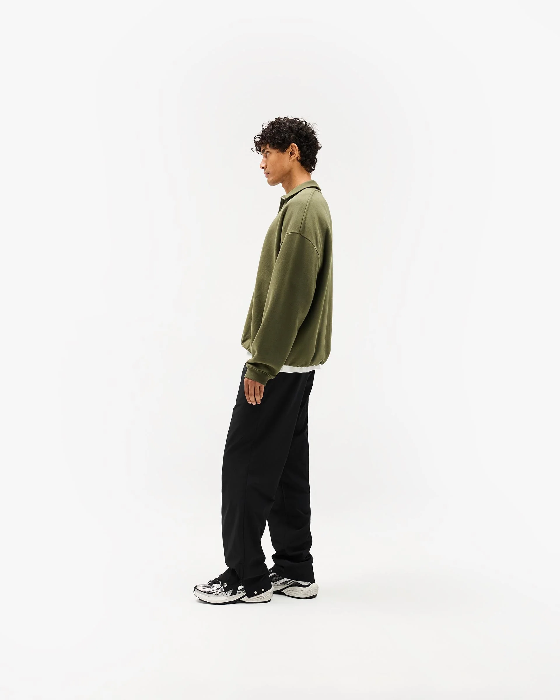 Initial Funnel Neck Quarter Zip Sweatshirt - Army Green - Image 8