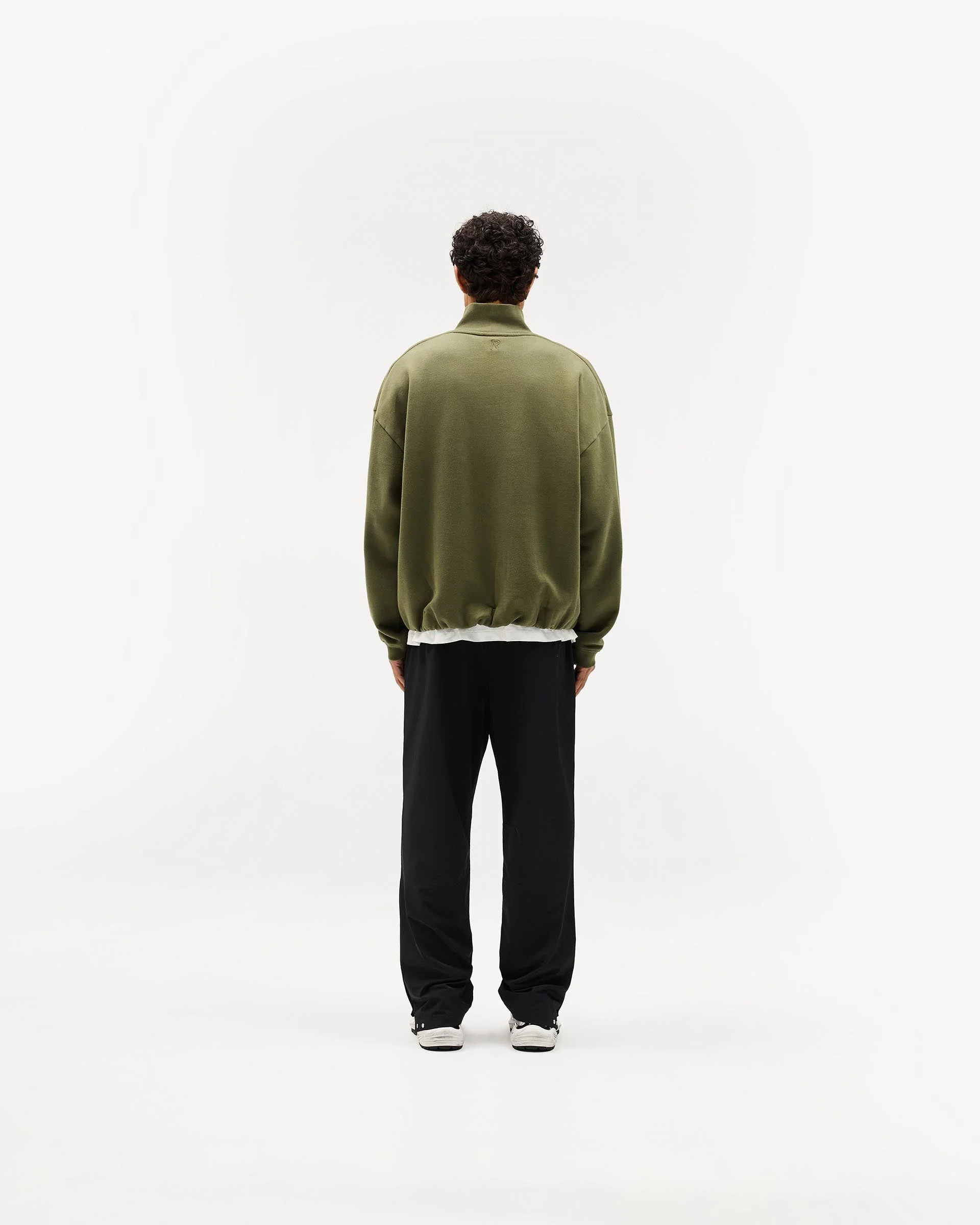 Initial Funnel Neck Quarter Zip Sweatshirt - Army Green - Image 9