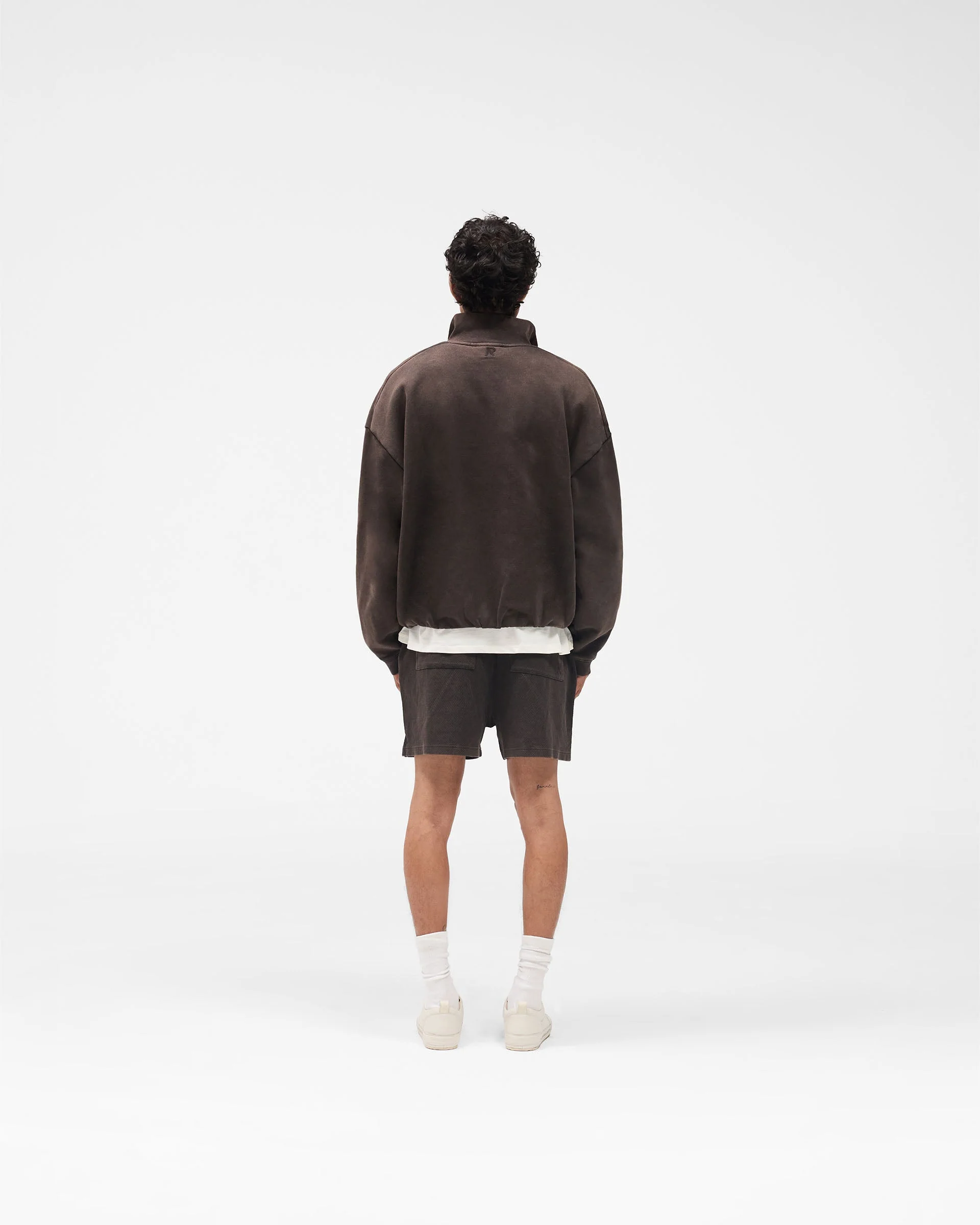 Initial Funnel Neck Quarter Zip Sweatshirt - Coffee - Image 10