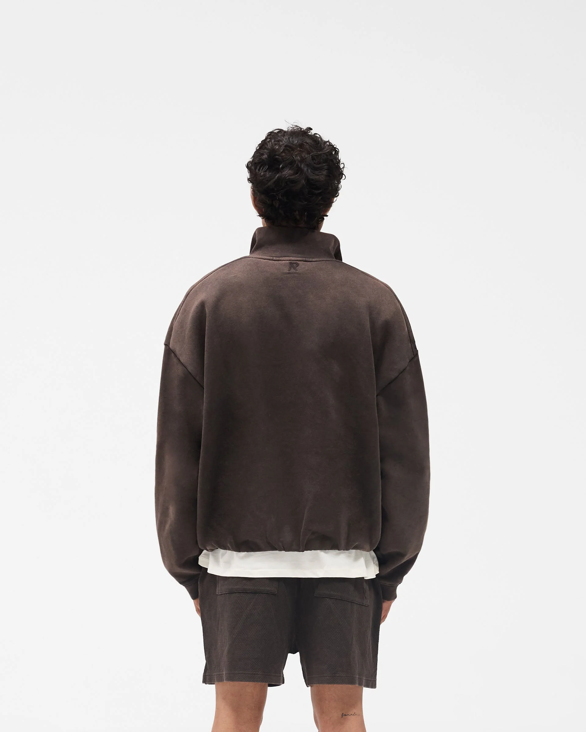 Initial Funnel Neck Quarter Zip Sweatshirt - Coffee - Image 6