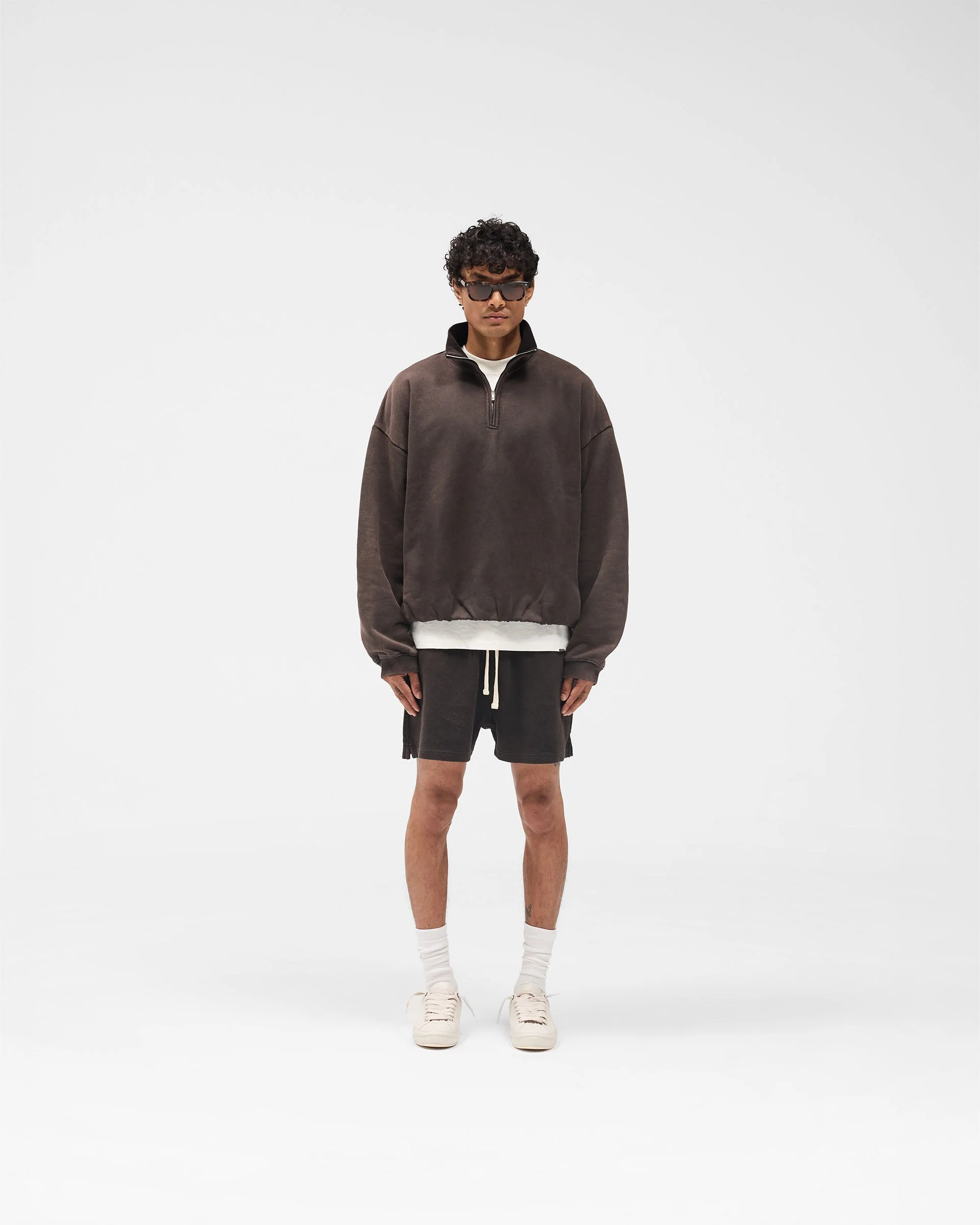 Initial Funnel Neck Quarter Zip Sweatshirt - Coffee - Image 7