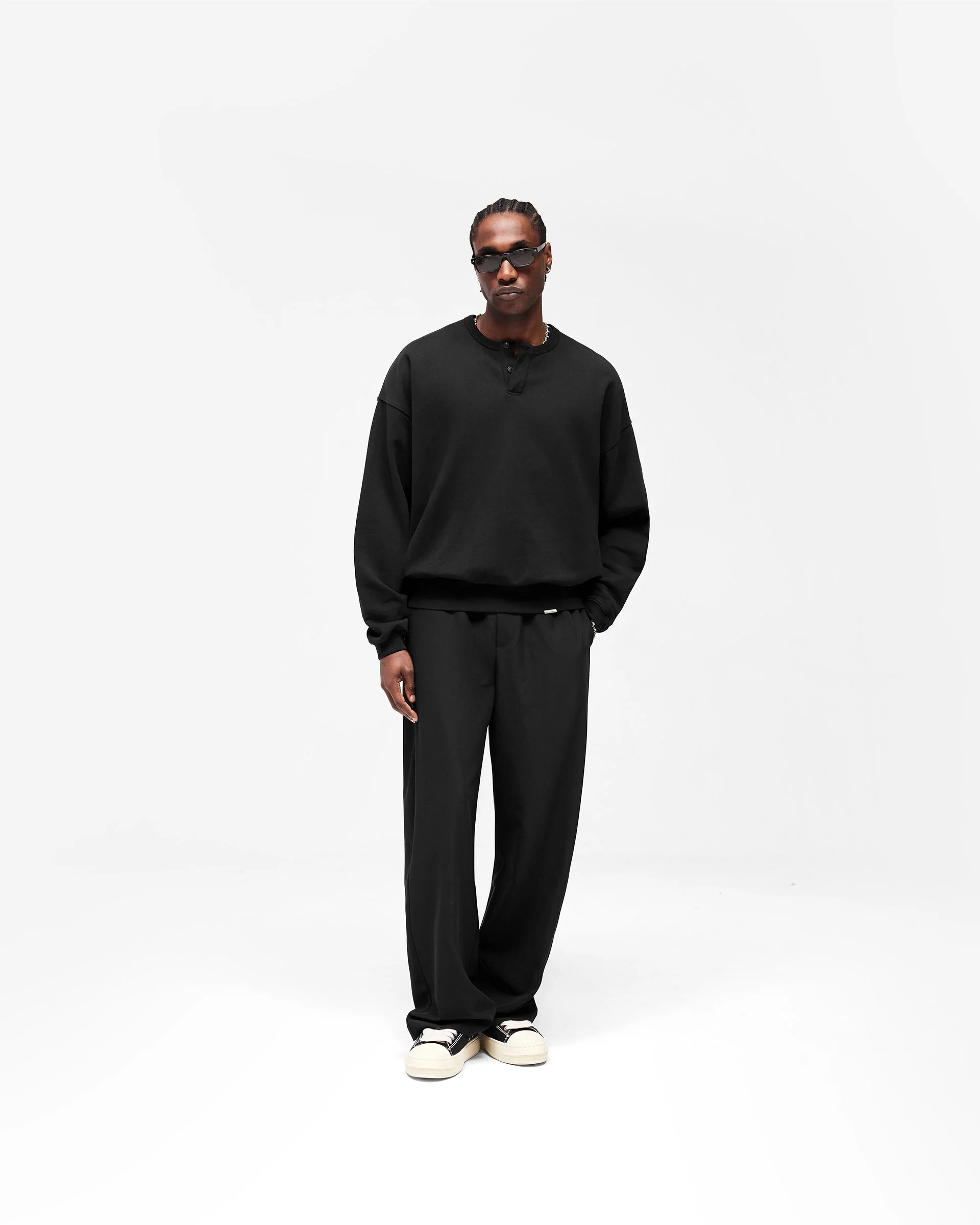 Initial Henley Collar Sweater - Jet Black - Image 10