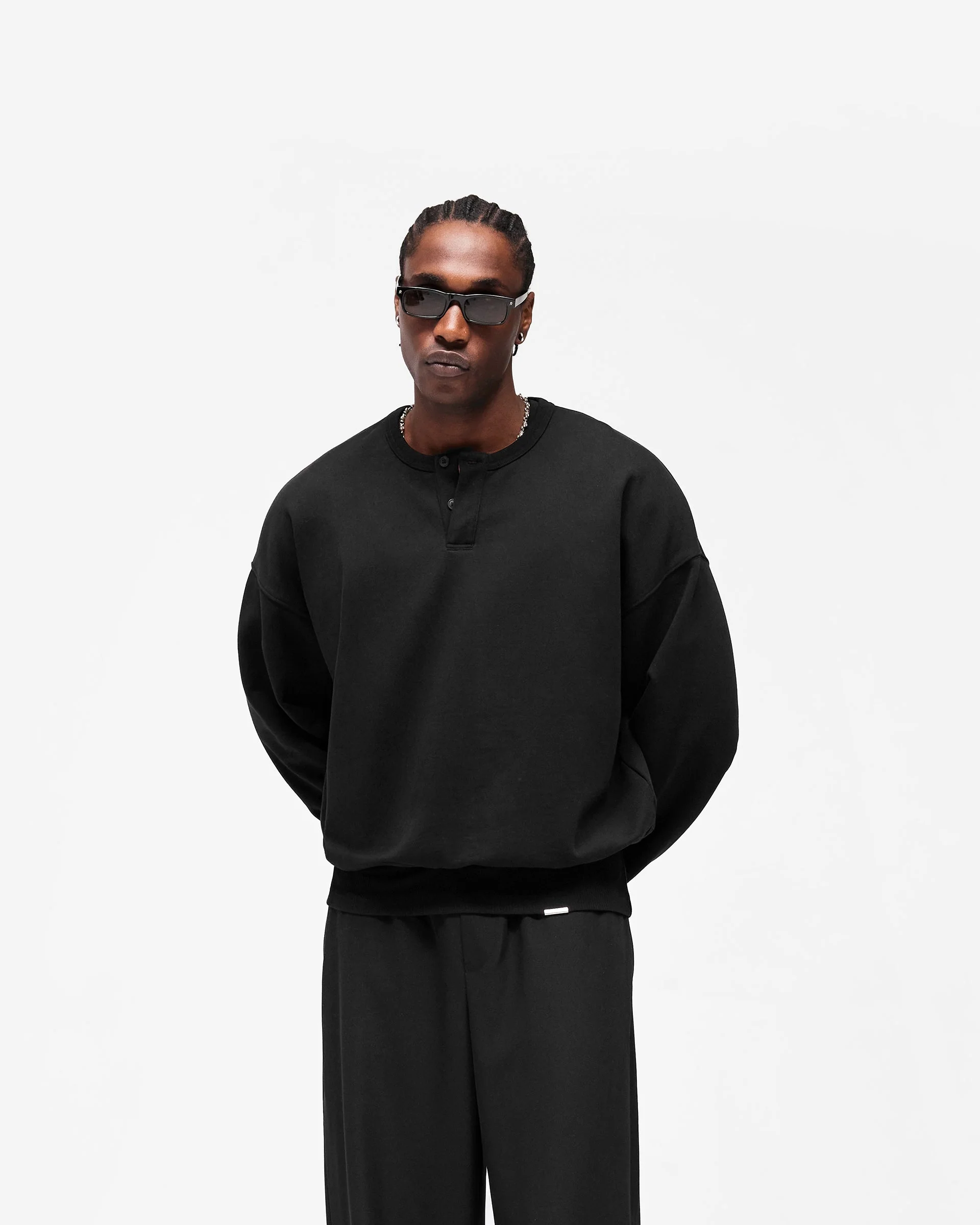 Initial Henley Collar Sweater - Jet Black - Image 2