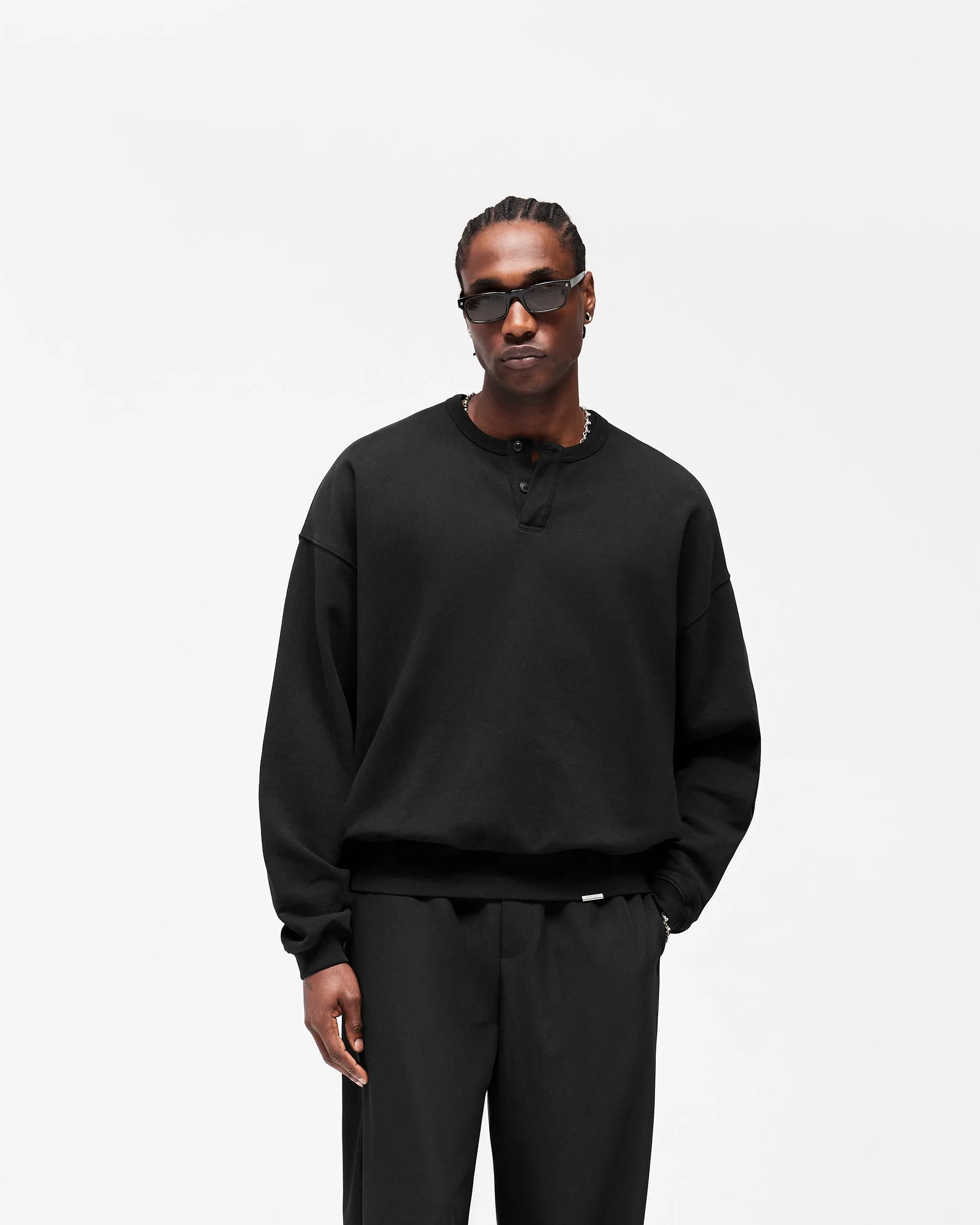 Initial Henley Collar Sweater - Jet Black - Image 3