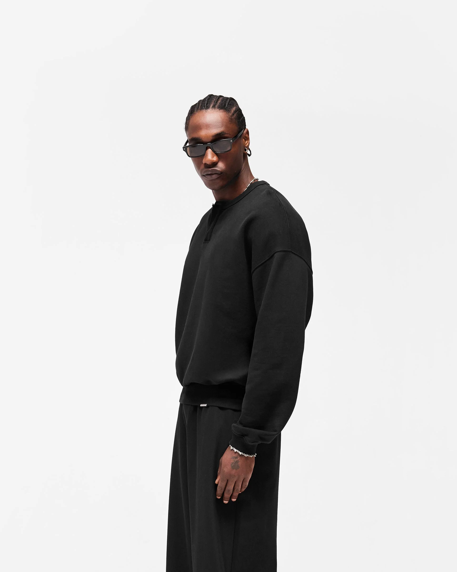Initial Henley Collar Sweater - Jet Black - Image 5