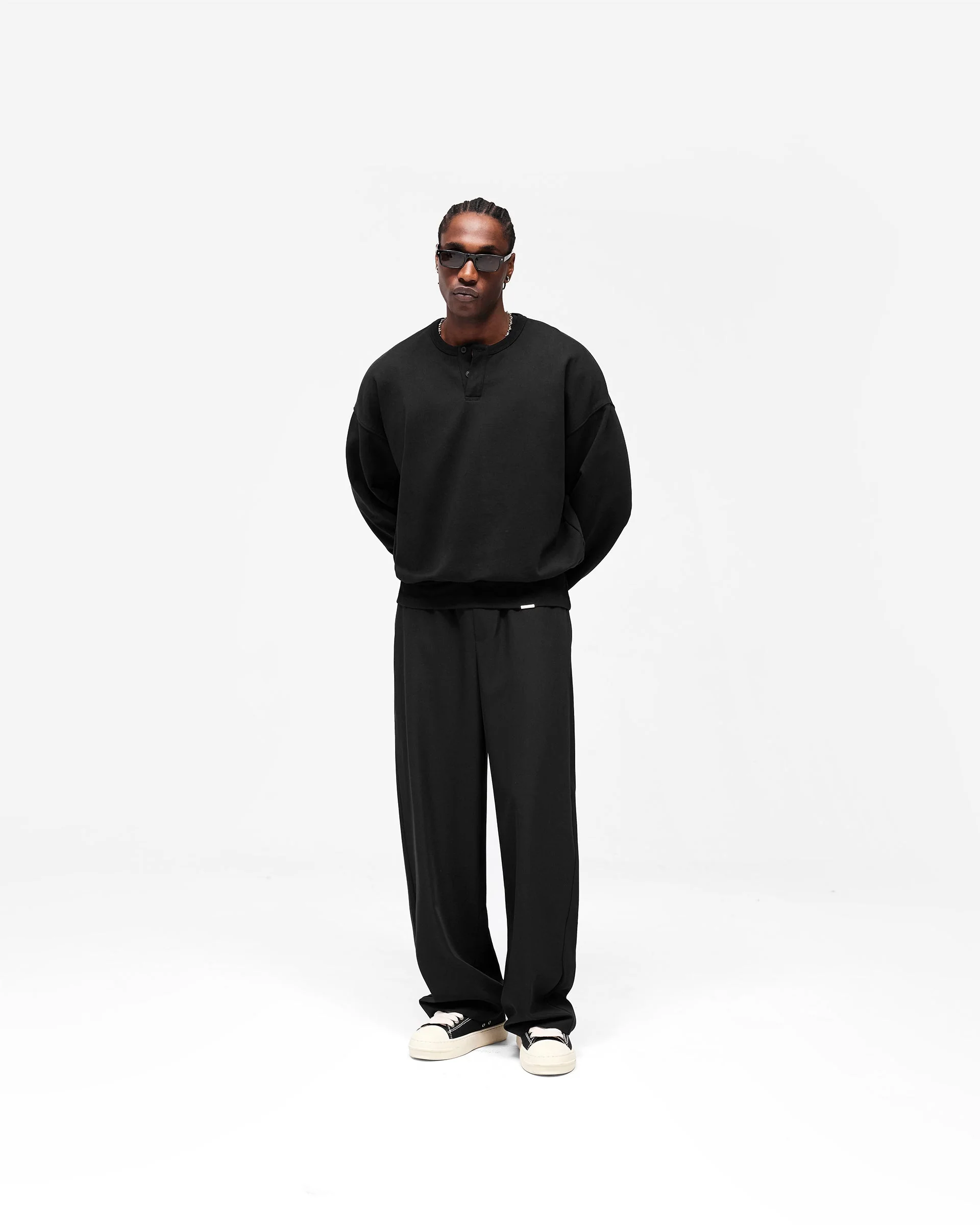 Initial Henley Collar Sweater - Jet Black - Image 7