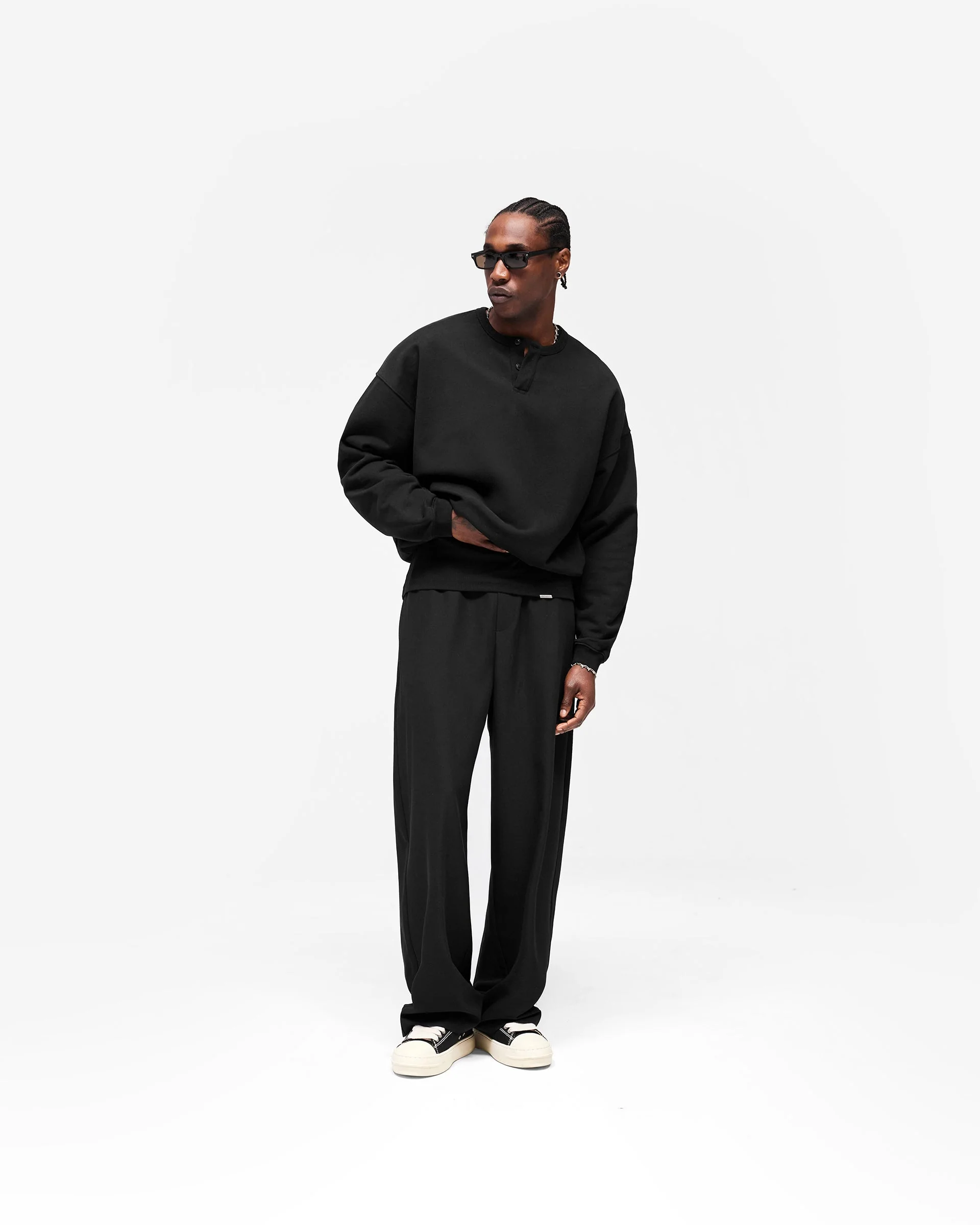 Initial Henley Collar Sweater - Jet Black - Image 8