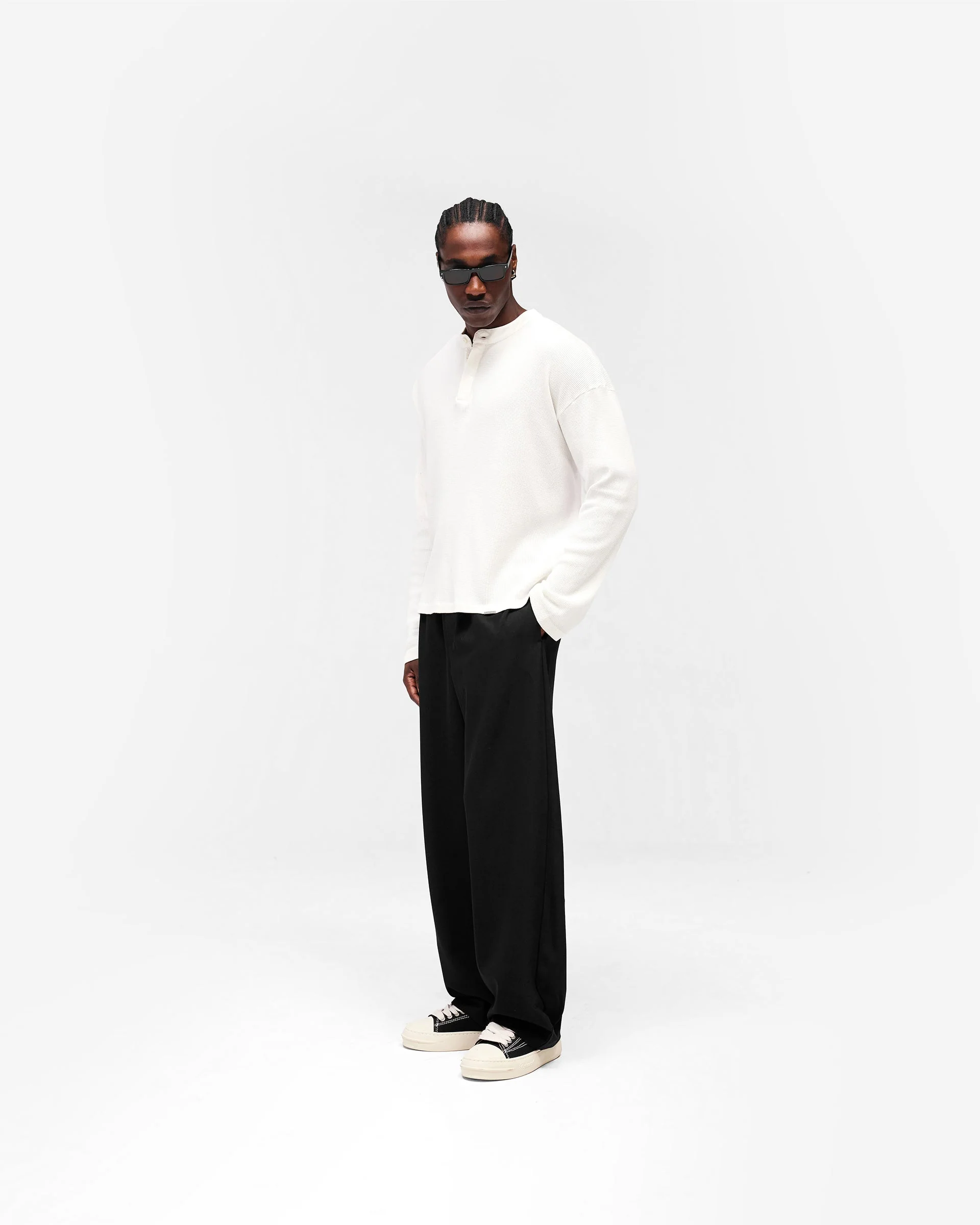 Initial Henley Waffle Long Sleeve T-Shirt - Flat White - Image 10