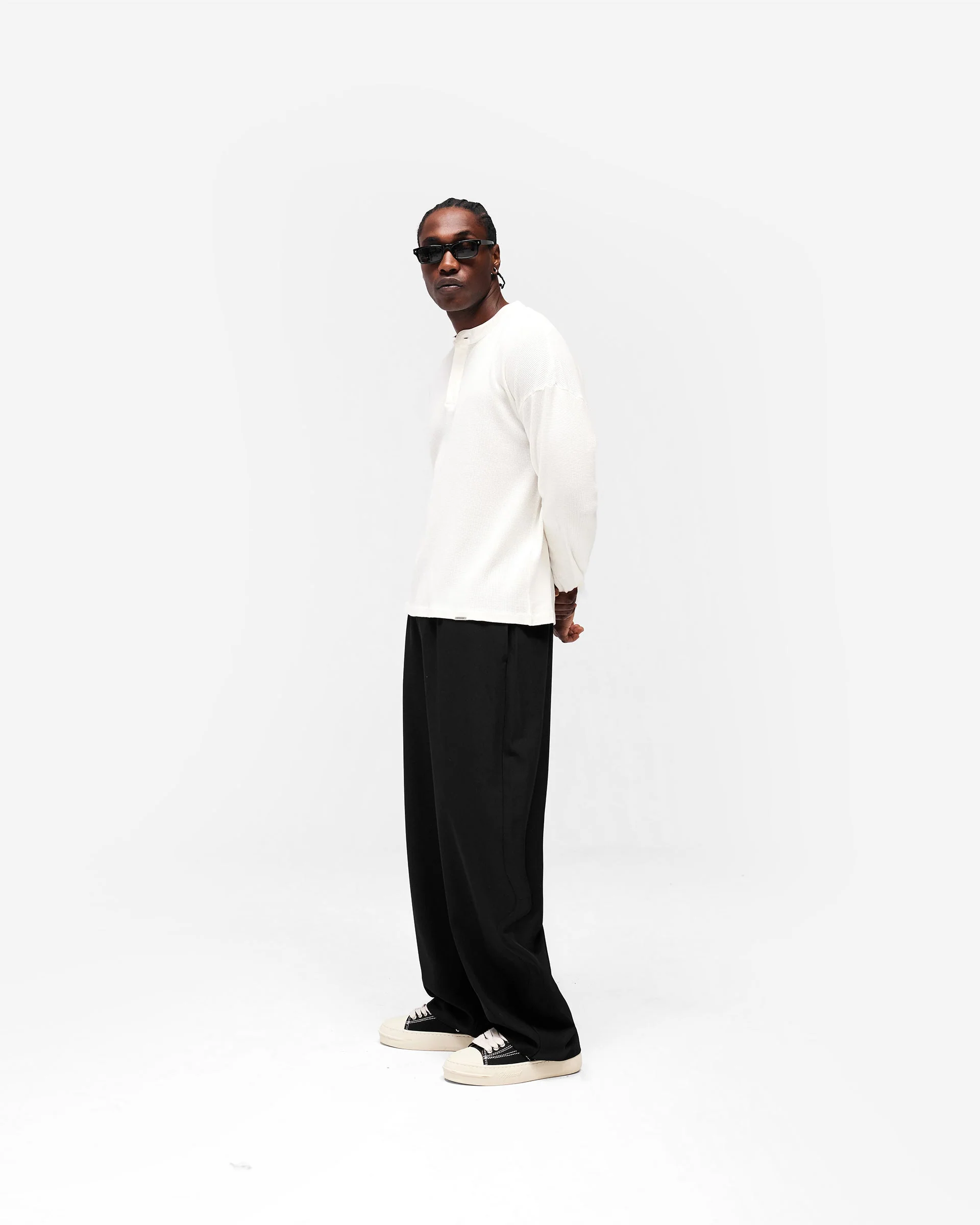 Initial Henley Waffle Long Sleeve T-Shirt - Flat White - Image 11