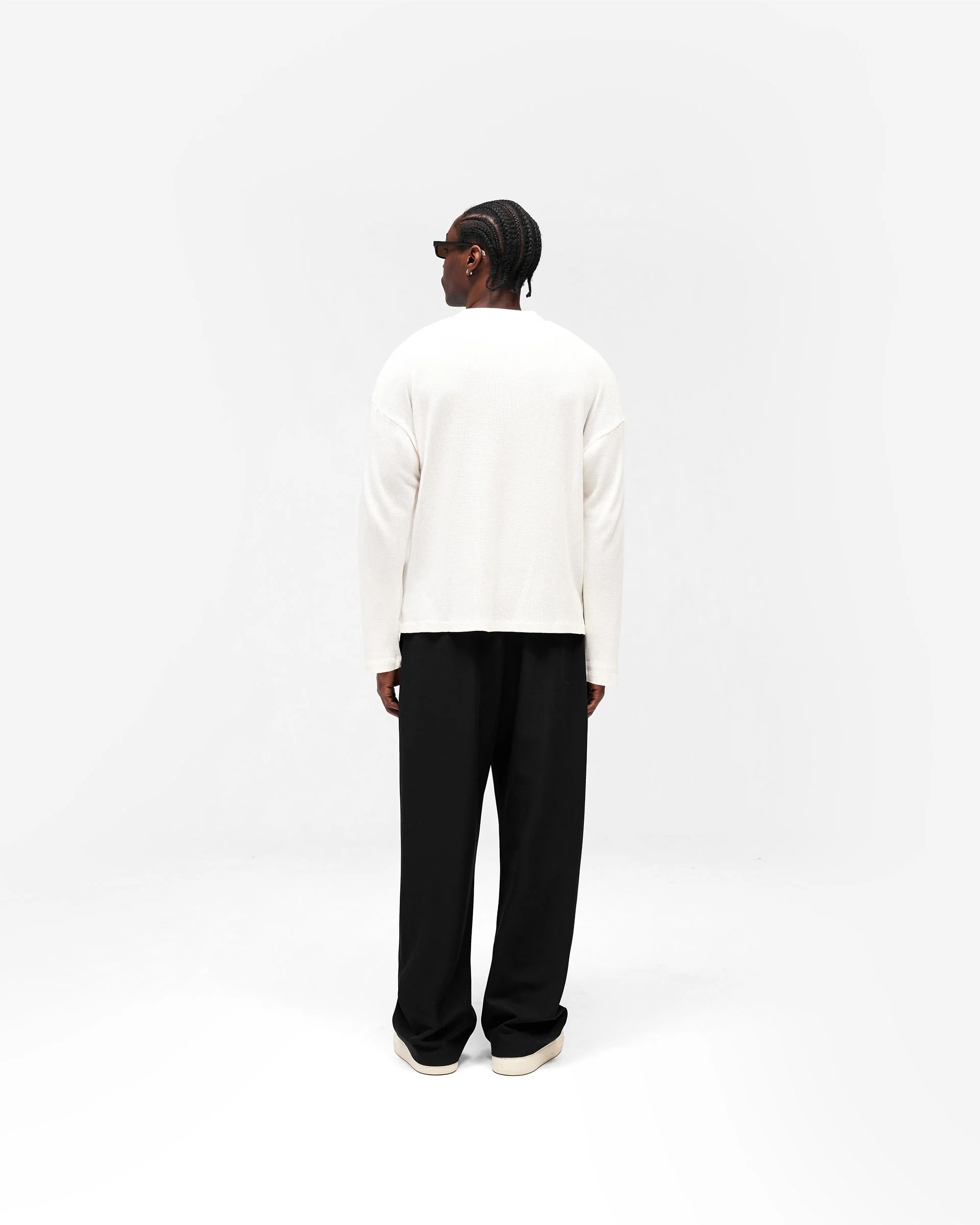 Initial Henley Waffle Long Sleeve T-Shirt - Flat White - Image 12
