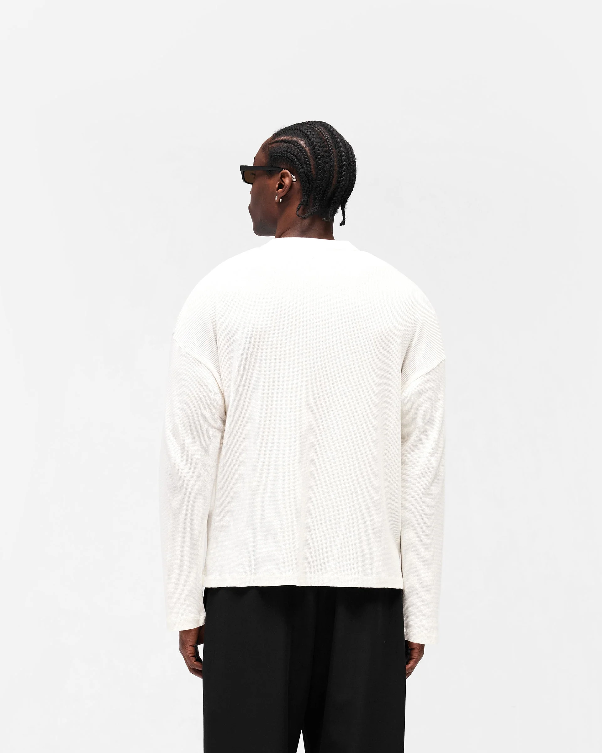 Initial Henley Waffle Long Sleeve T-Shirt - Flat White - Image 7