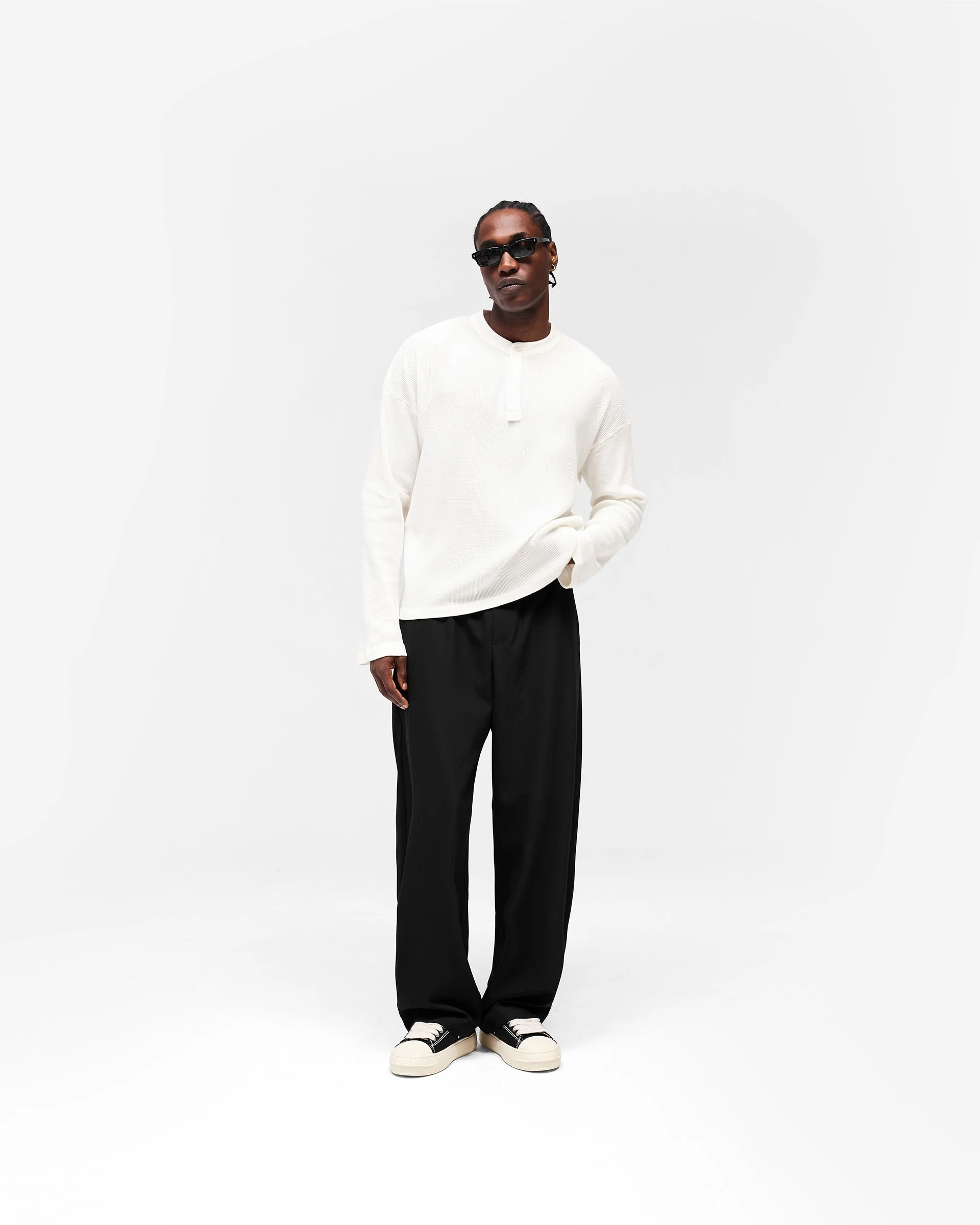 Initial Henley Waffle Long Sleeve T-Shirt - Flat White - Image 8