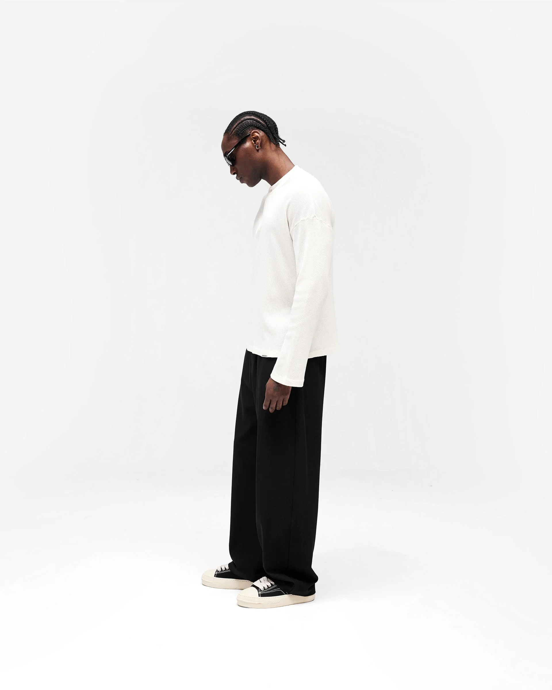 Initial Henley Waffle Long Sleeve T-Shirt - Flat White - Image 9