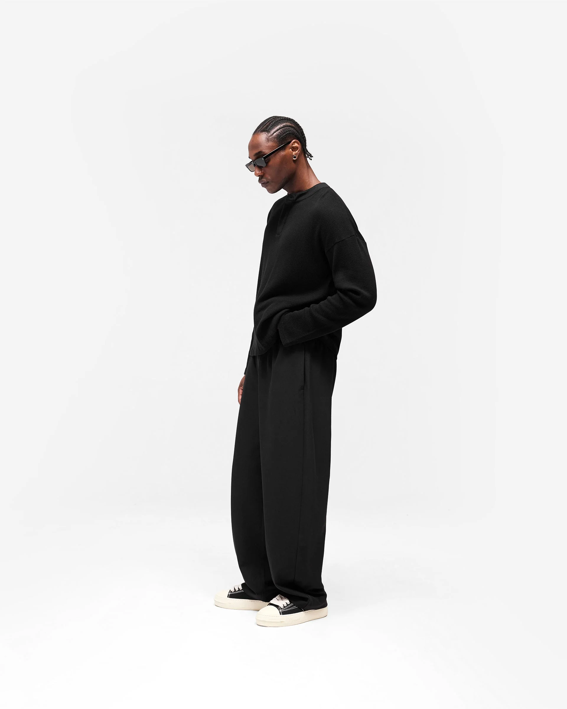 Initial Henley Waffle Long Sleeve T-Shirt - Jet Black - Image 11