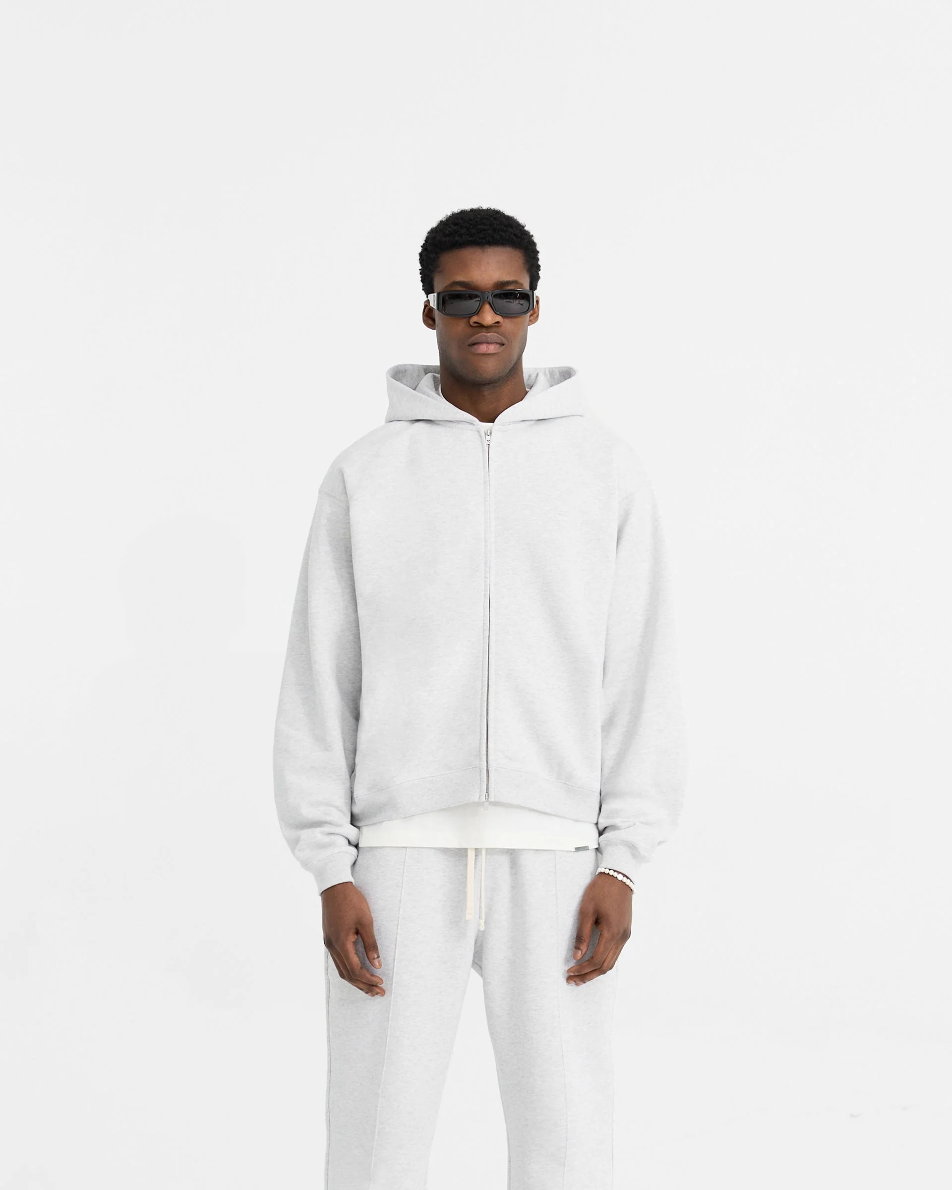 Initial Oversized Zip Hoodie - Ice Grey Marl - Image 3