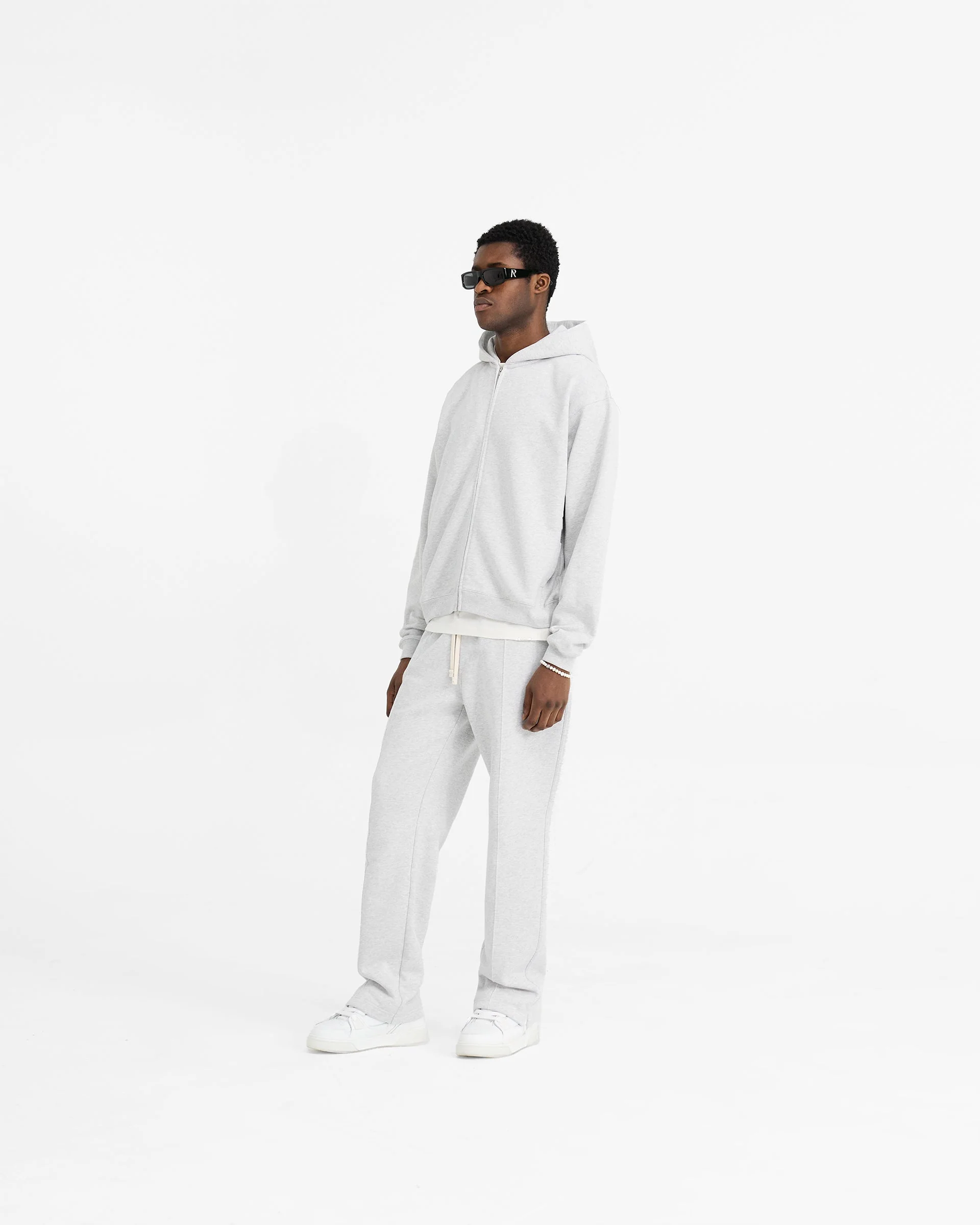 Initial Oversized Zip Hoodie - Ice Grey Marl - Image 6