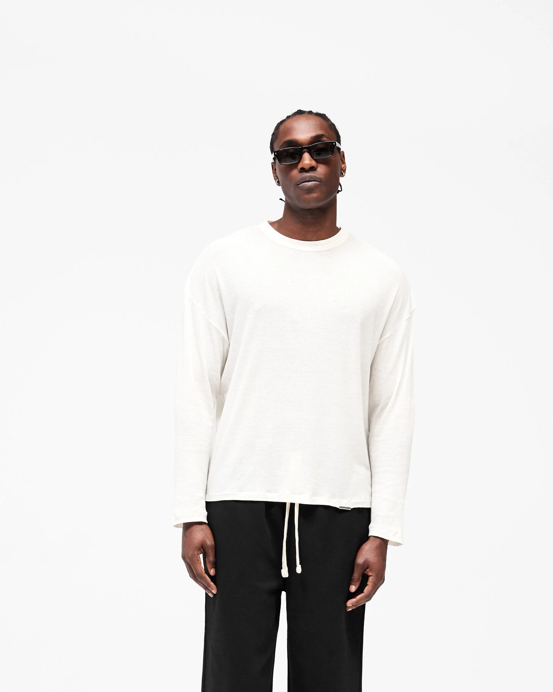 Initial Sheer Rib Long Sleeve T-Shirt - Flat White - Image 3